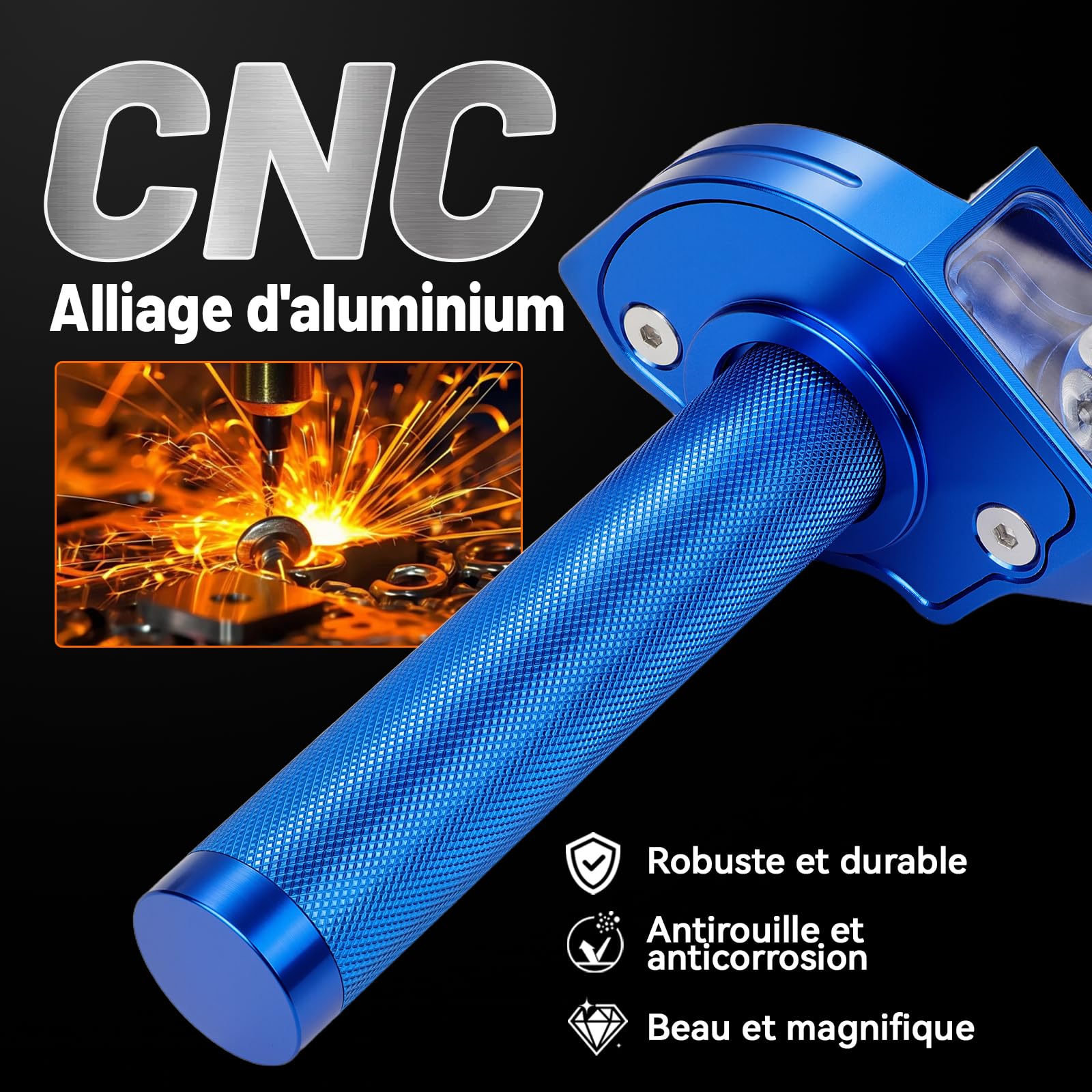Tirage Rapide Ensemble d'accélérateur pour Moto - Poignées de 22 mm Câble d'accélérateur à tirage rapidepour Yamaha YZ YZF PW WR TTR 50-250cc Dirt Pit Bike Scooter Bleu