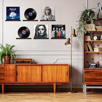 KEYWING Vinyl Record Wall Mount Set of 6 Wooden Record Holder