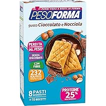 Pesoforma Biscotti al cioccolato e nocciole, pasto proteico sostitutivo, per tornare in forma con gusto, solo 232 calorie, nuovo formato, 16 biscotti, 8 pasti sostitutivi, 528 g
