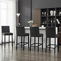 Vista 65 de Taburetes de bar de piel sintética de 26 pulgadas, modernas sillas de bar tapizadas de altura de barra, taburetes de bar con patas de madera maciza