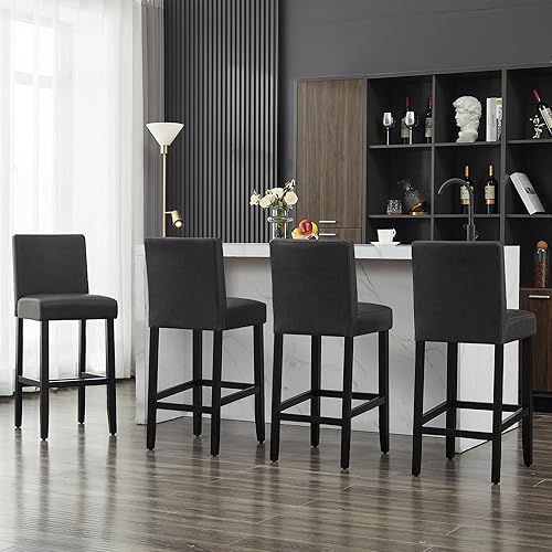 Miniatura 59 de Taburetes de bar de piel sintética de 26 pulgadas, modernas sillas de bar tapizadas de altura de barra, taburetes de bar con patas de madera maciza