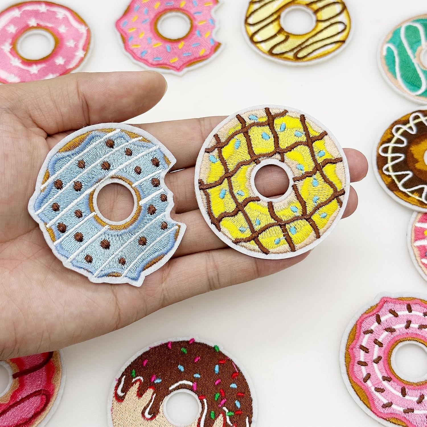 12 PCS Doughnut Iron on Patches Colorful Sweet Candy Doughnut Sew on Embroidered Applique Decorative Repair Patch for DIY Craft Accessories, Clothing Backpack Hat Shoes image 4
