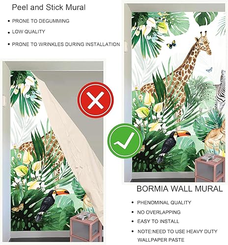 Miniatura 4 de Bormia Papel tapiz infantil con estampado de elefante, animales de la selva, león, cebra, tigre, para habitación de los niños, habitación del bebé