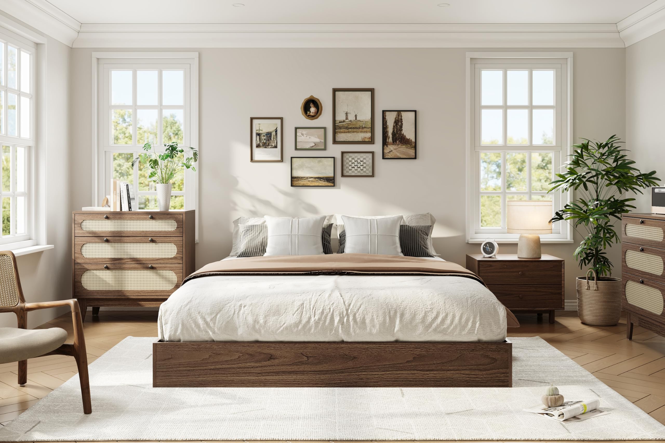 Queen Size Wooden Platform Bed Frame, Floor-Standing Bed Frame with Wood Slats Support, No Box Spring Needed, Low Profile, No Headboard, Easy Assembly