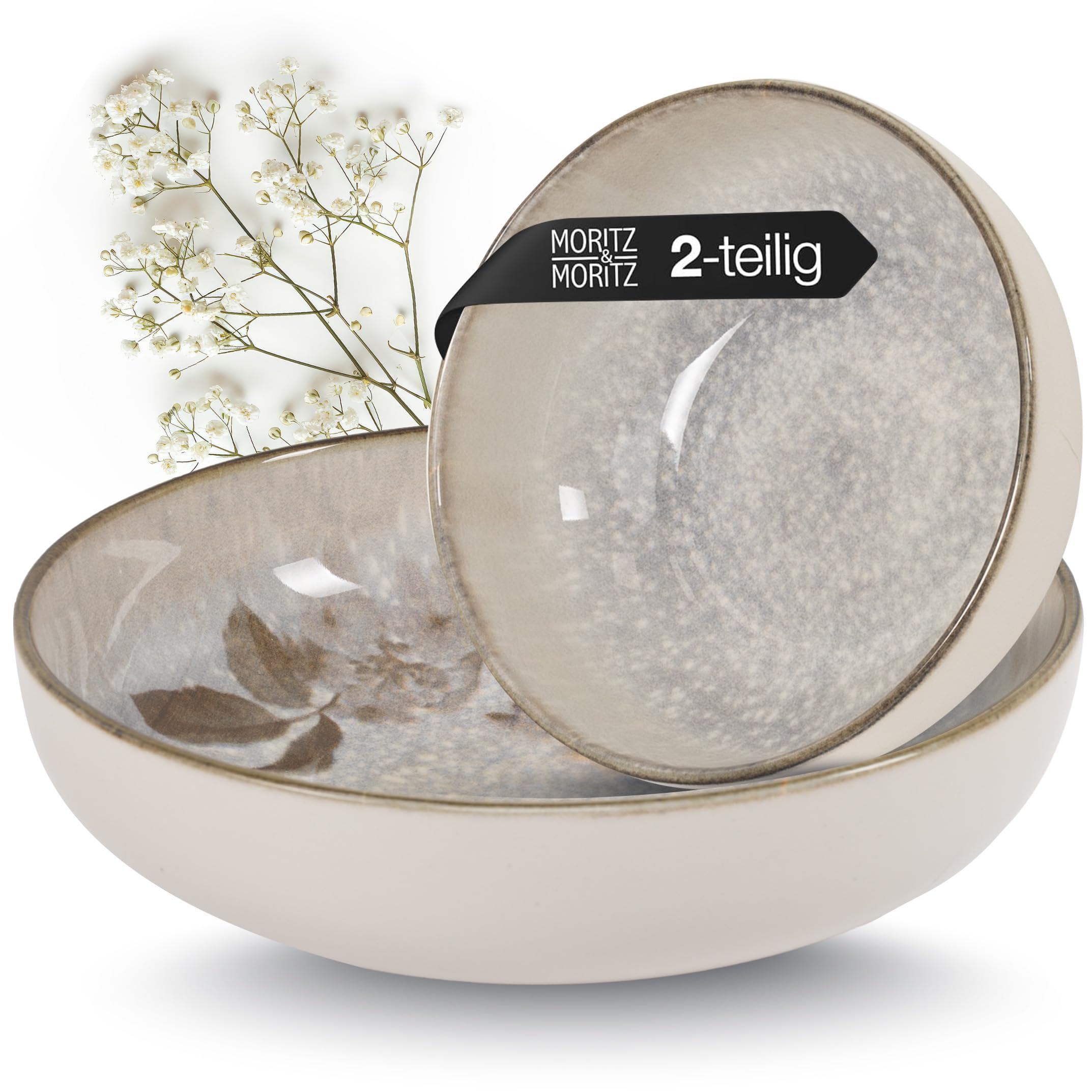 Moritz & Moritz BLOSSOM Servierschalen Groß - 2x Porzellan-Schale mit ⌀ 20cm & 29cm im floralem Design - Zum Anrichten von Speisen oder als Salatschüssel Keramik - Mikrowellen- & Spülmaschinengeeignet