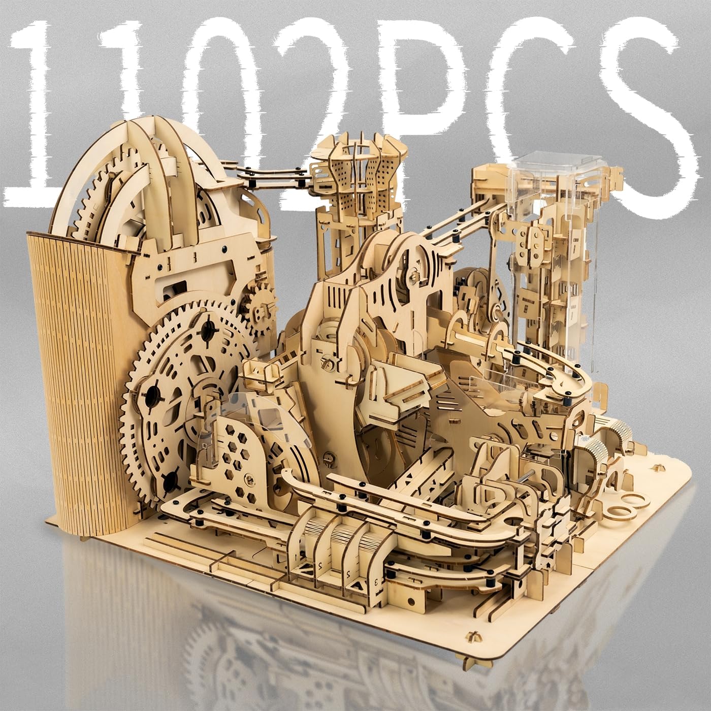 3D Wooden Puzzles for Adults Lron Ball Marble Run Model Building Kit Steampunk DIY Mechanical Wooden Assembly Puzzles, DIY Desk Decoration