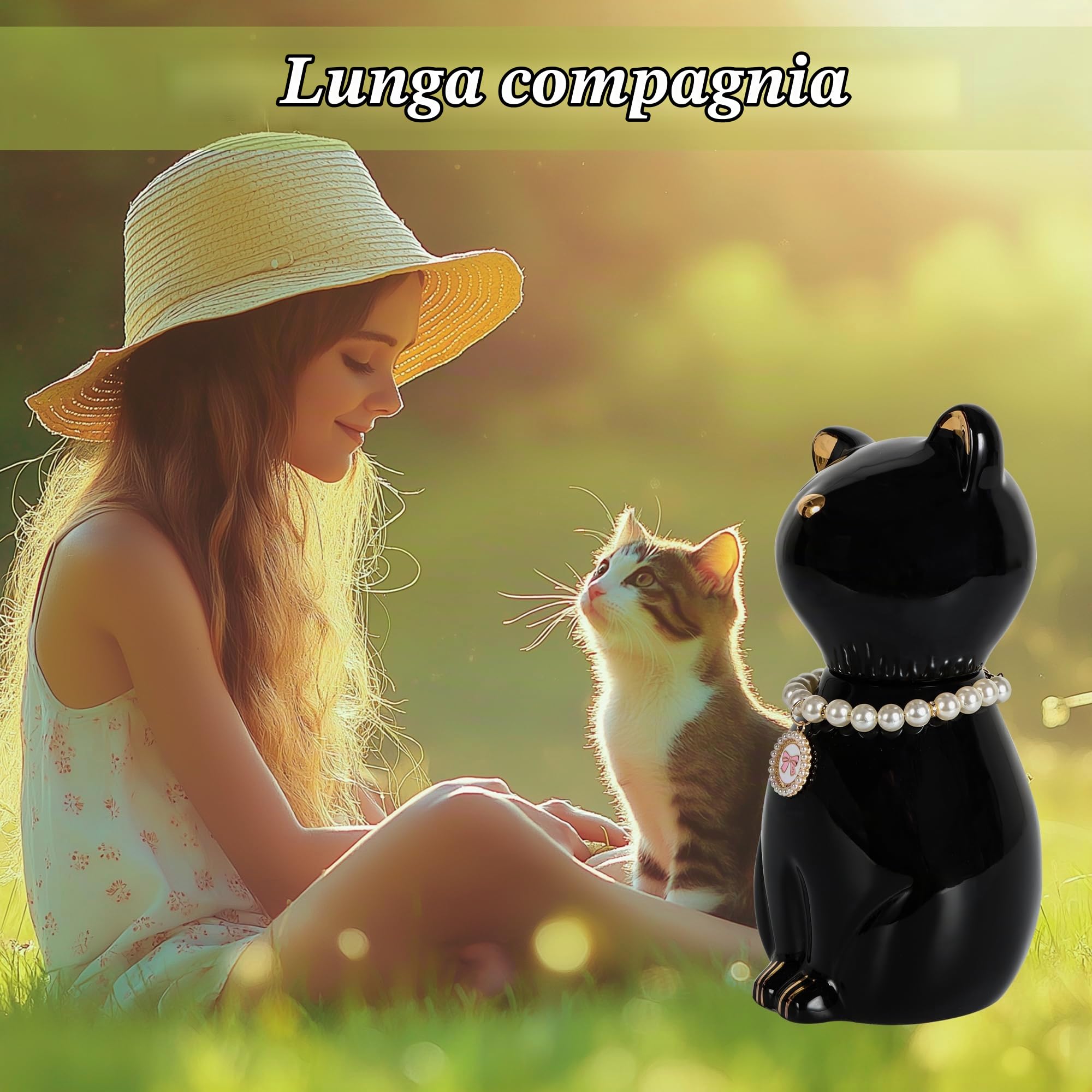 Urna per gatti per cenere, urna per gatti, urna per animali, colore nero, 8 kg | Urna per ceneri di animali domestici, colore nero, per cenere, con collare per gatti