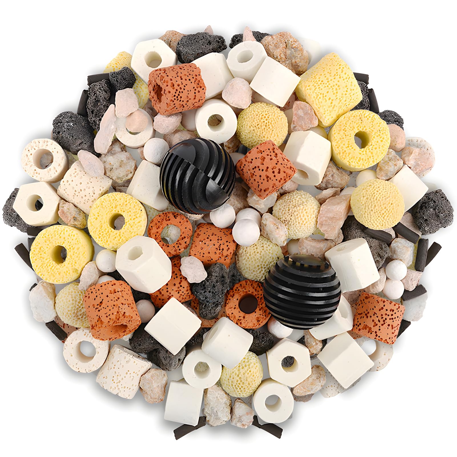 Filtre d'aquarium 12 en 1, média filtrant Bassin d'aquarium 2,8 LB, Anneau filtrant en céramique Filtre Bassin d'aquarium, Sac en Filet Inclus, 3 Paquets
