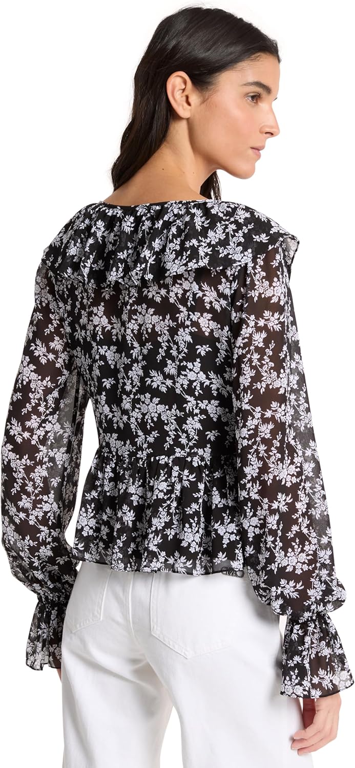 Michael Kors Women's Floral Long Sleeve V Neck Top