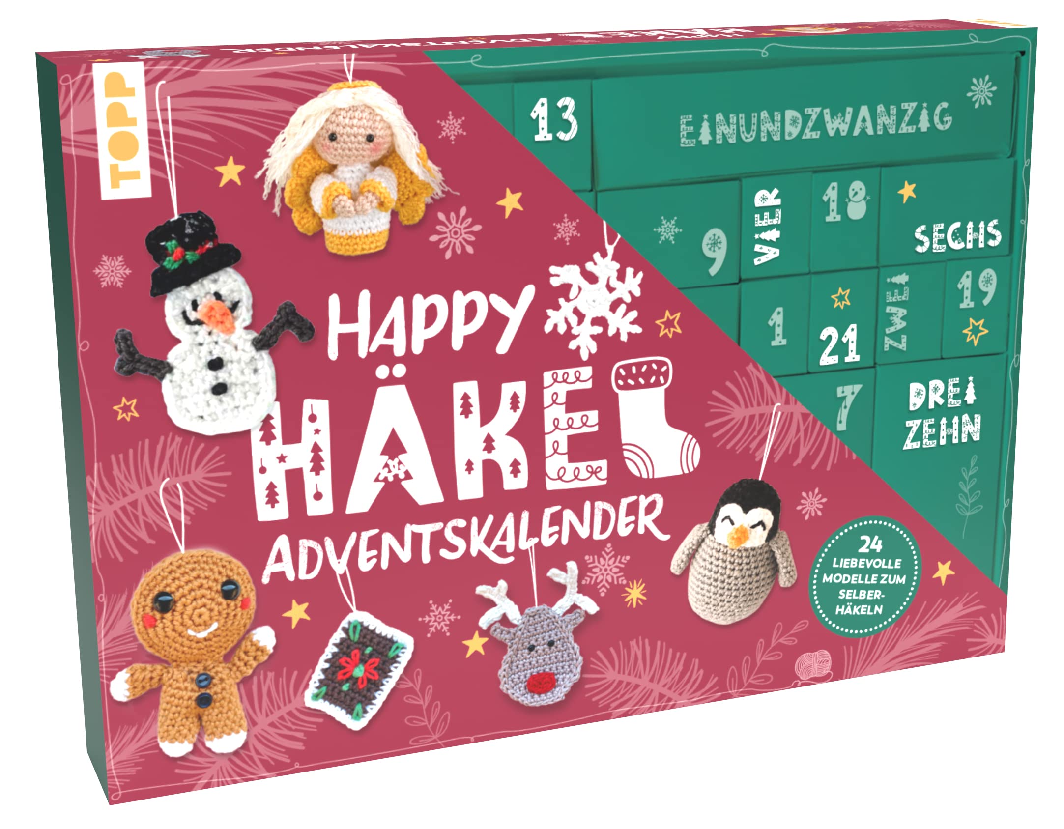 Happy Häkel-Adventskalender. Mit Material und Anleitungsbuch für 24 Häkelprojekte