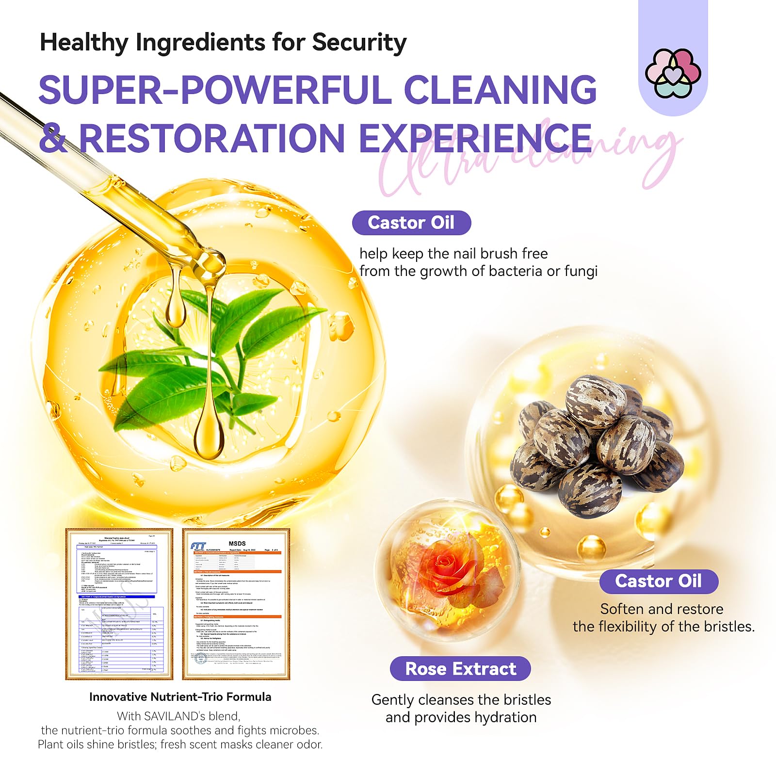 SAVILAND Acrylic Nail Brush Cleaner Set: Plant-Based With Tea Tree & Castor Oil - Image 4