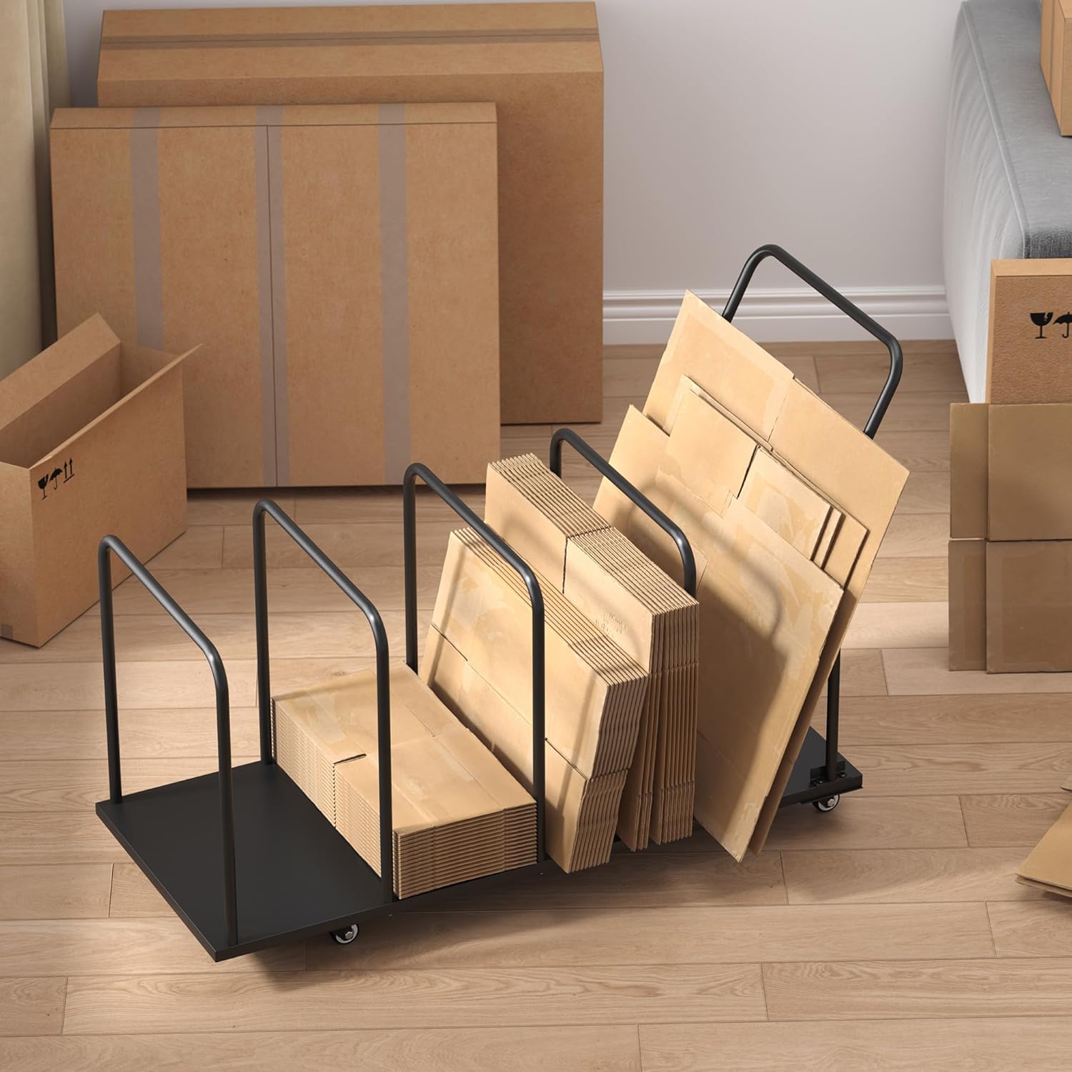 Metal Carton Stand, Rolling Cardboard Box Stand, 500Lb Carton Storage Rack, Heavy Duty Carton Cart Stand with Wheels, Cardboard Box Organizer Storage Rack for Commercial Home Supermarket Warehouse