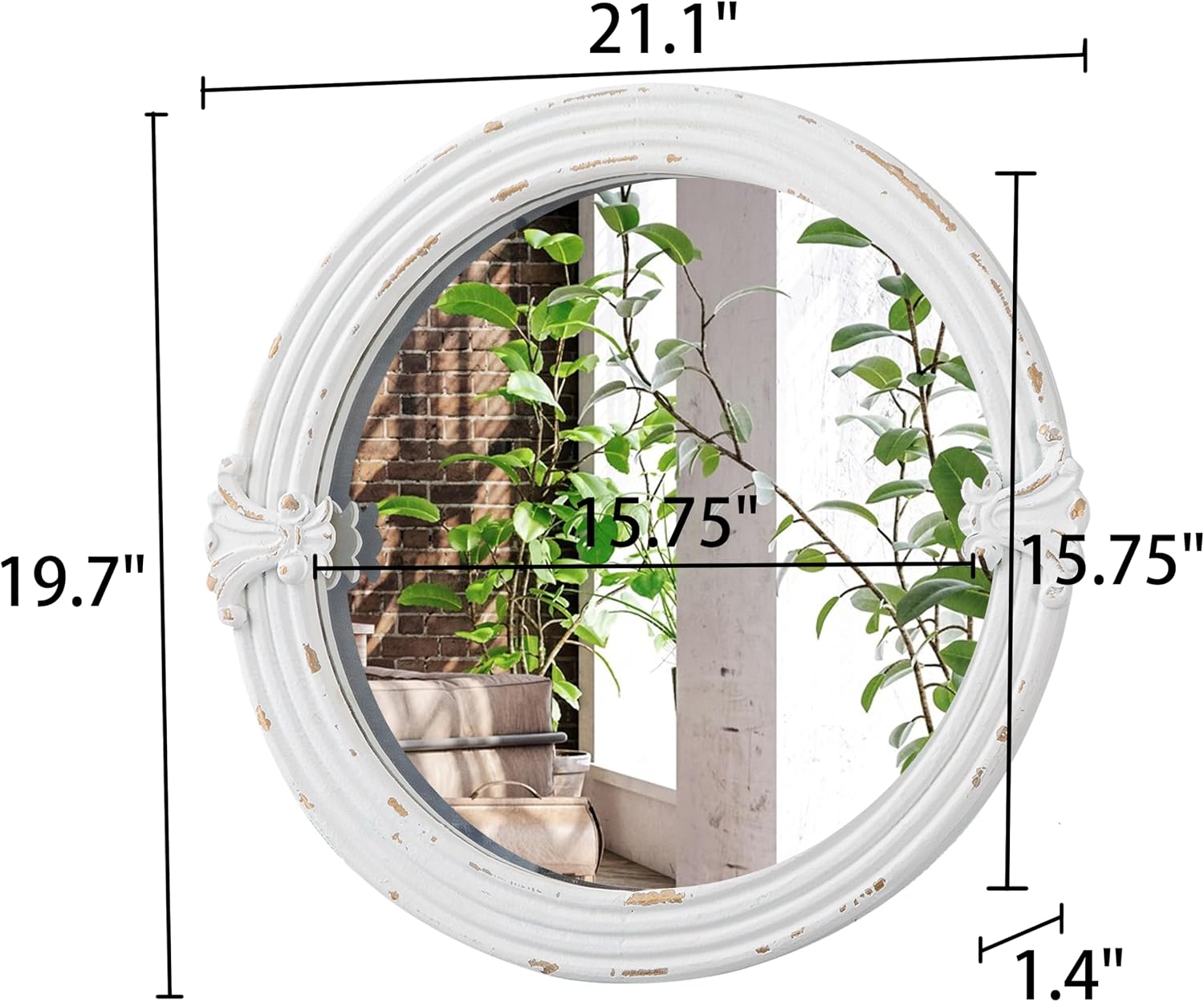 Rustic Round Mirrors for Wall Decor 20 Inch, Hanging Distressed White Floral Carved Wood Frame Circular Mirror for Entryway, Vintage Decorative Bathroom Mirrors for Over Sink