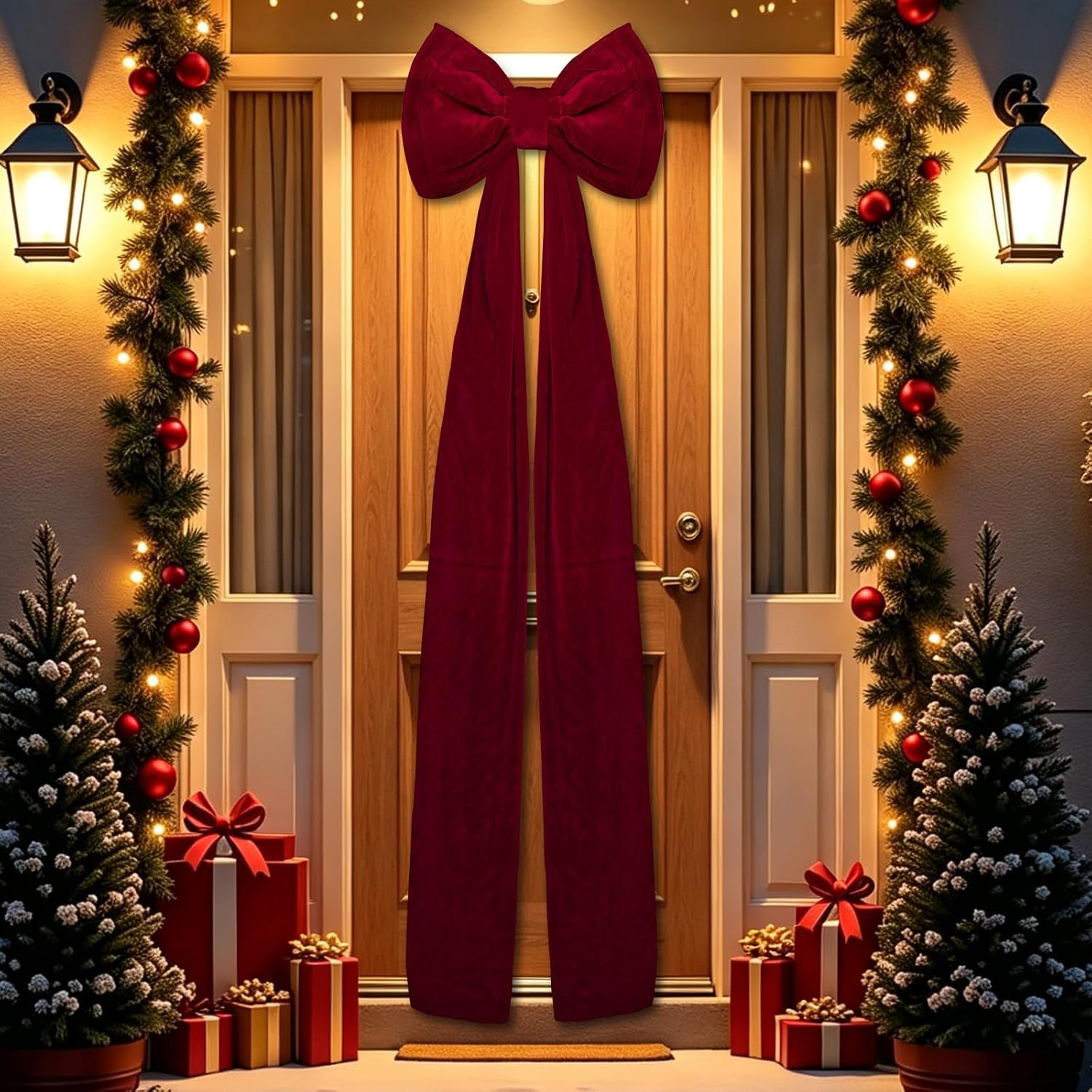 Giant Christmas Velvet Tree Topper Bow, 76 x 19 Inch Red Bow