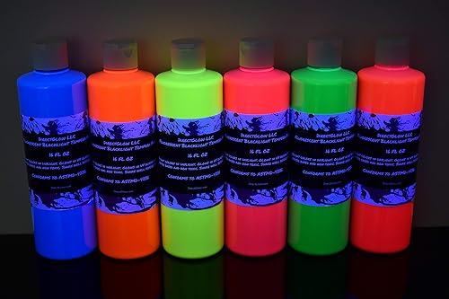 Assorted Blacklight reactiva fluorescente temperas 6unidades 16oz