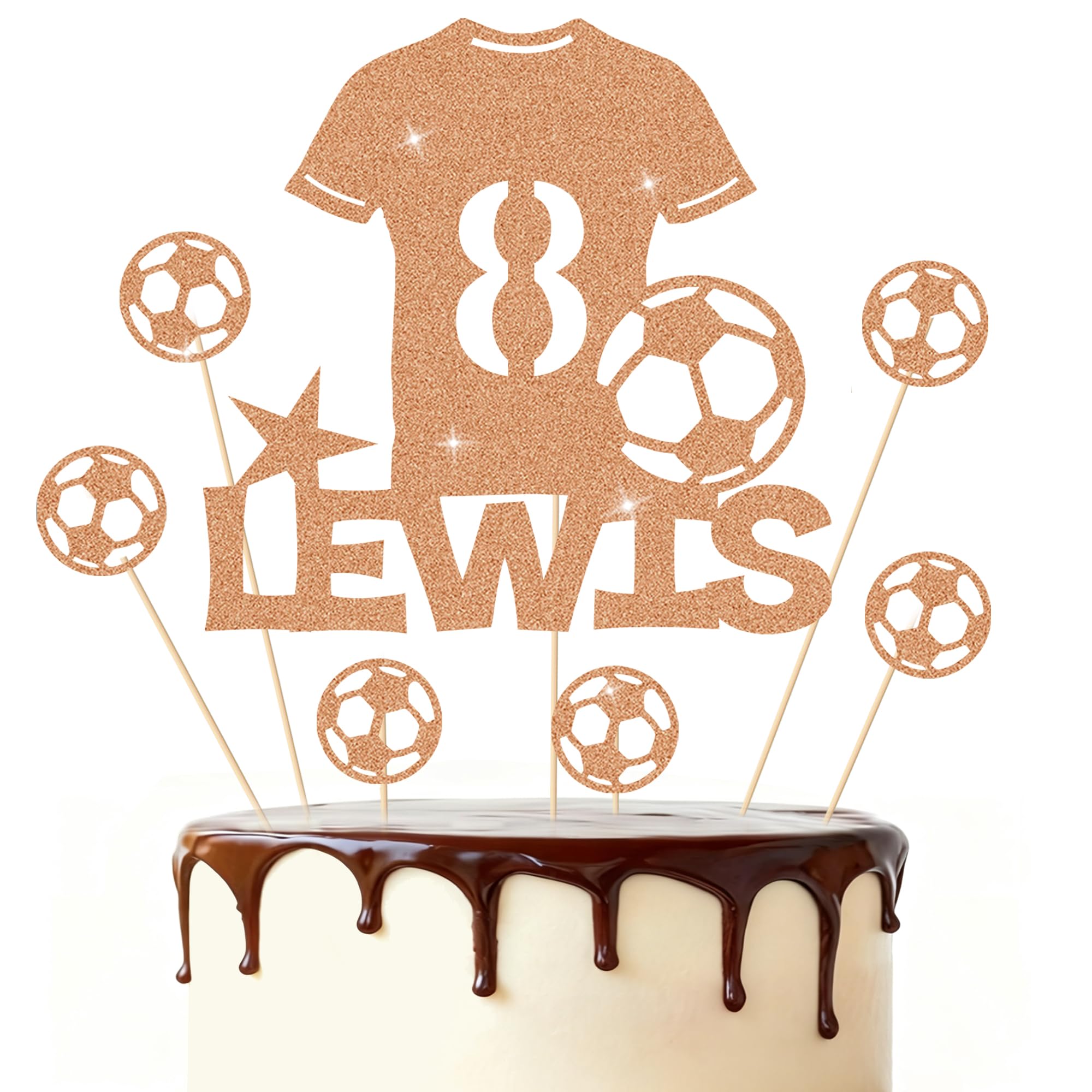 Football Cake Topper Personalised Birthday Cake Decorations Football Gifts for Kids Boys Men Husband Daddy Grandpa Football Lovers Cake Toppers (Rose Gold)