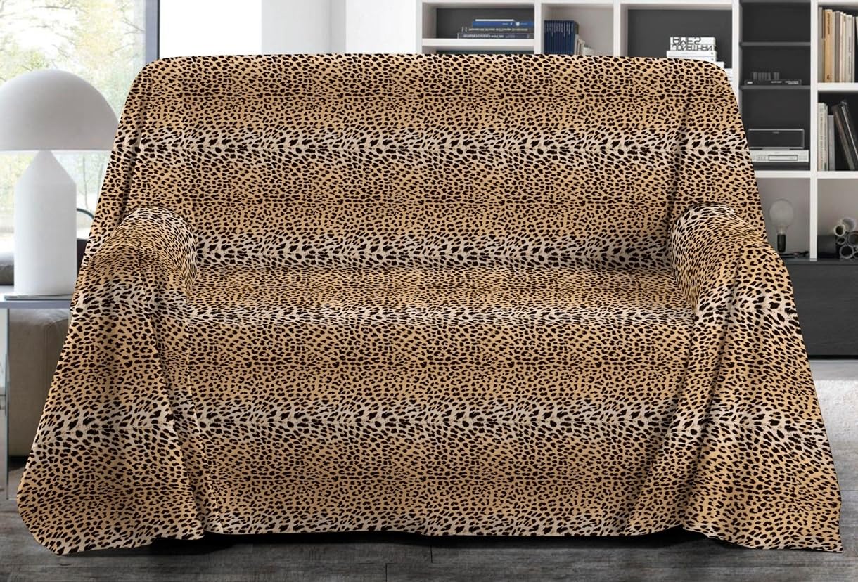 SpazioTessile Copritutto Arredatutto Telo arredo Copridivano Copriletto Leopardato Maculato Letto Divano 100% Puro Cotone Misure Maxi (450x300)