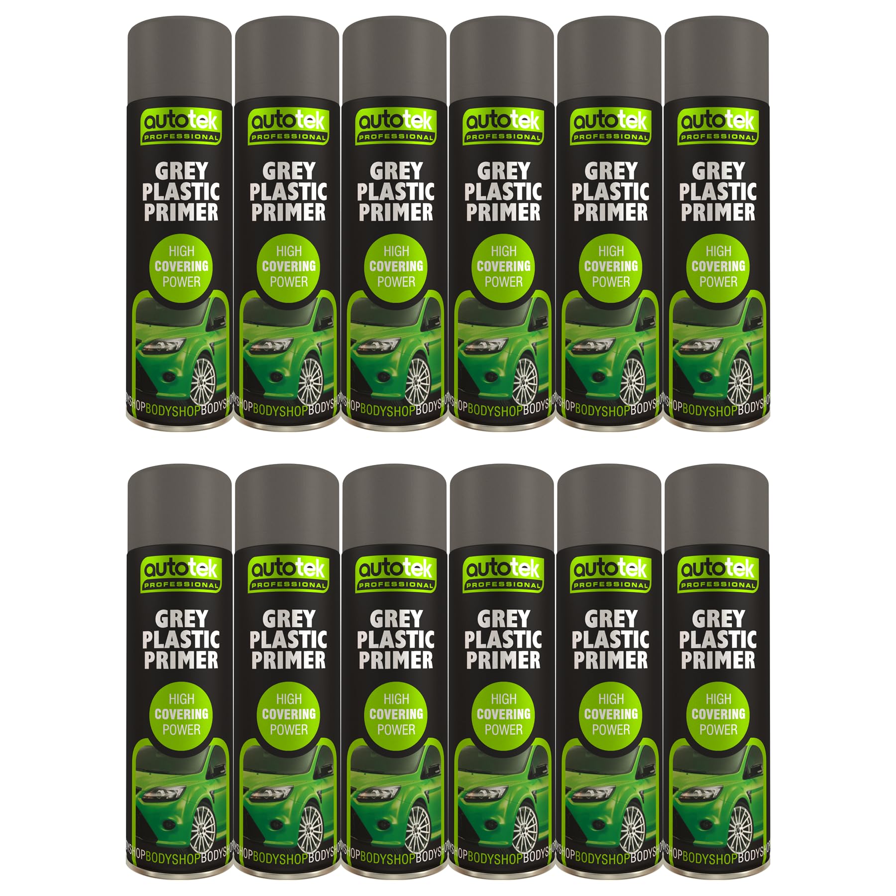 Autotek Grey Plastic Primer Multi-Purpose Aerosol Spay Paint 500ml x12