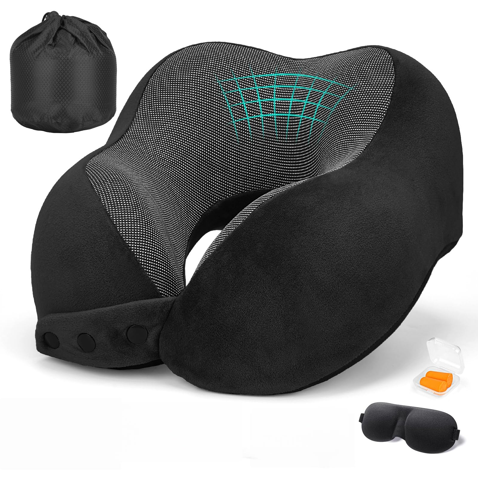 HITSZS Travel Neck Pillows for Airplanes Memory Foam Neck Pillow for Traveling Adjustable Travel Pillow for Sleeping, Airplane,Train, Car with Eye