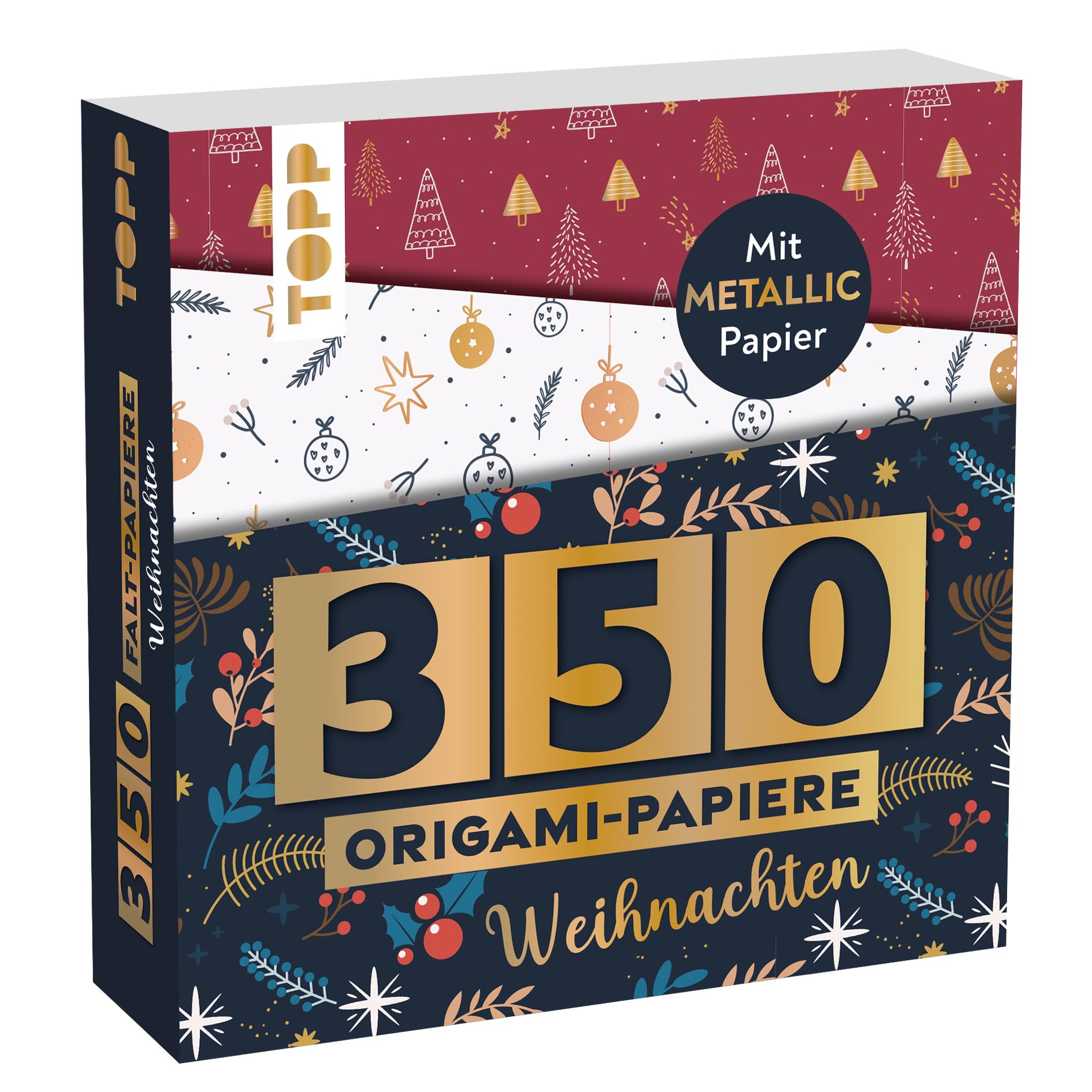 350 papeles de origami – Navidad: 350 papeles plegables (14 x 14 cm, 80 g/m²), en 25 diseños, de los cuales 50 papeles con lámina metálica, 20 páginas de Origami básico, tapa blanda