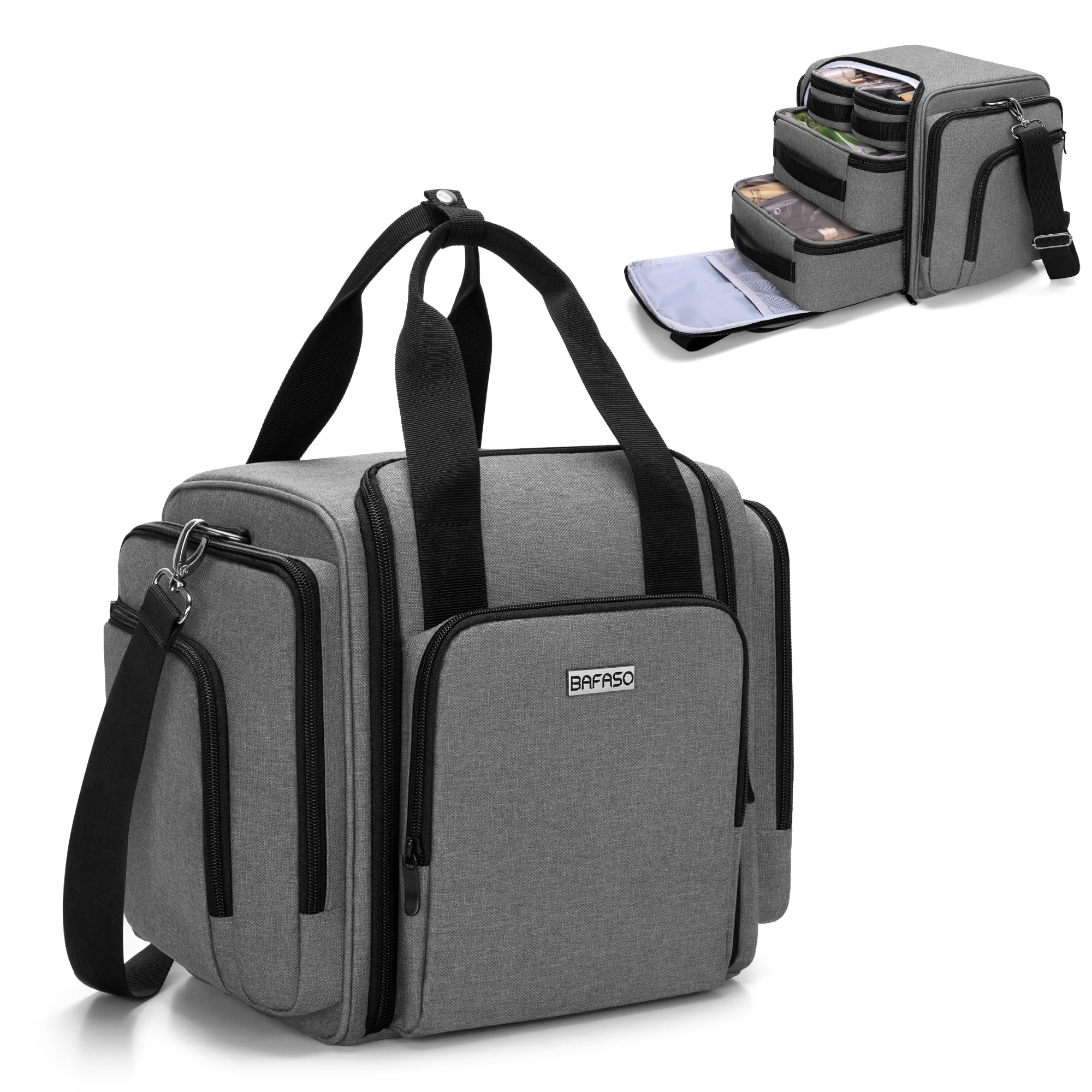 BAFASO Travel Makeup Bag with 4 Inner Removable Pouches, Multifunctional Hair Bag Cosmetic Bag Holds Makup/Hair Supplies (Patent Pending), Gray