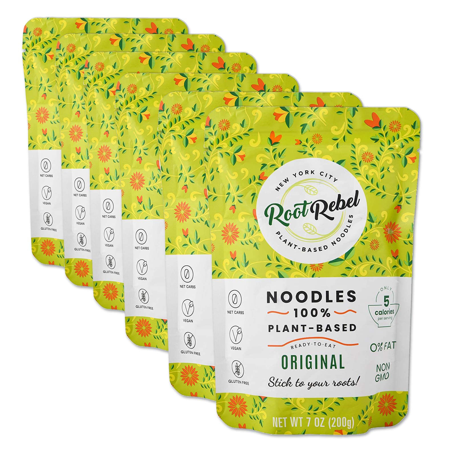 Root Rebel 100% Low Carb Shirataki Noodles 6 Pack, 0 Carb, Low Calorie, Keto, Vegan, Gluten-Free, Odorless, Ready in 2 Minutes, No Need to Rinse!