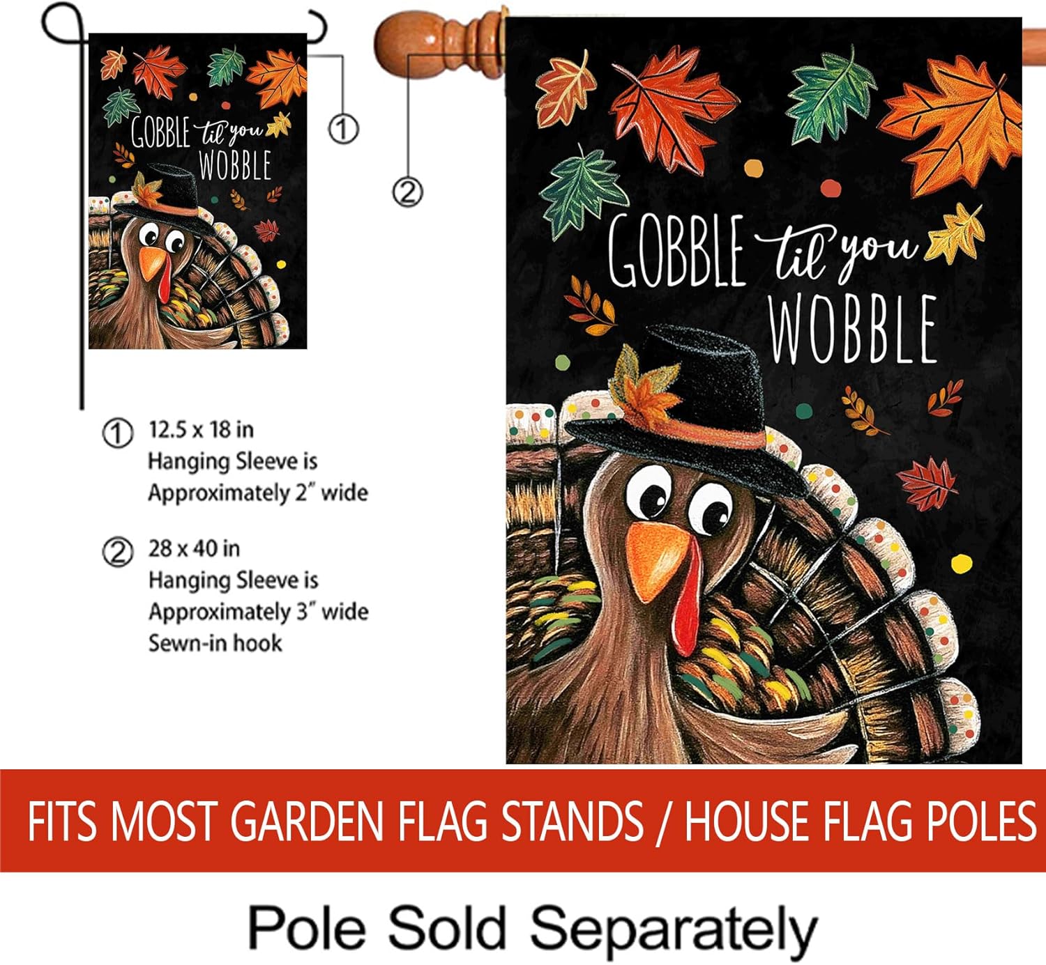 Morigins Turkey Fall Garden Flag Double Sided Harvest Fall Autumn Yard Outdoor Decor Happy Thanksgiving Garden Flags Be Thankful Thanksgiving Flag Decor (Large-28×40 inch) - Image 3