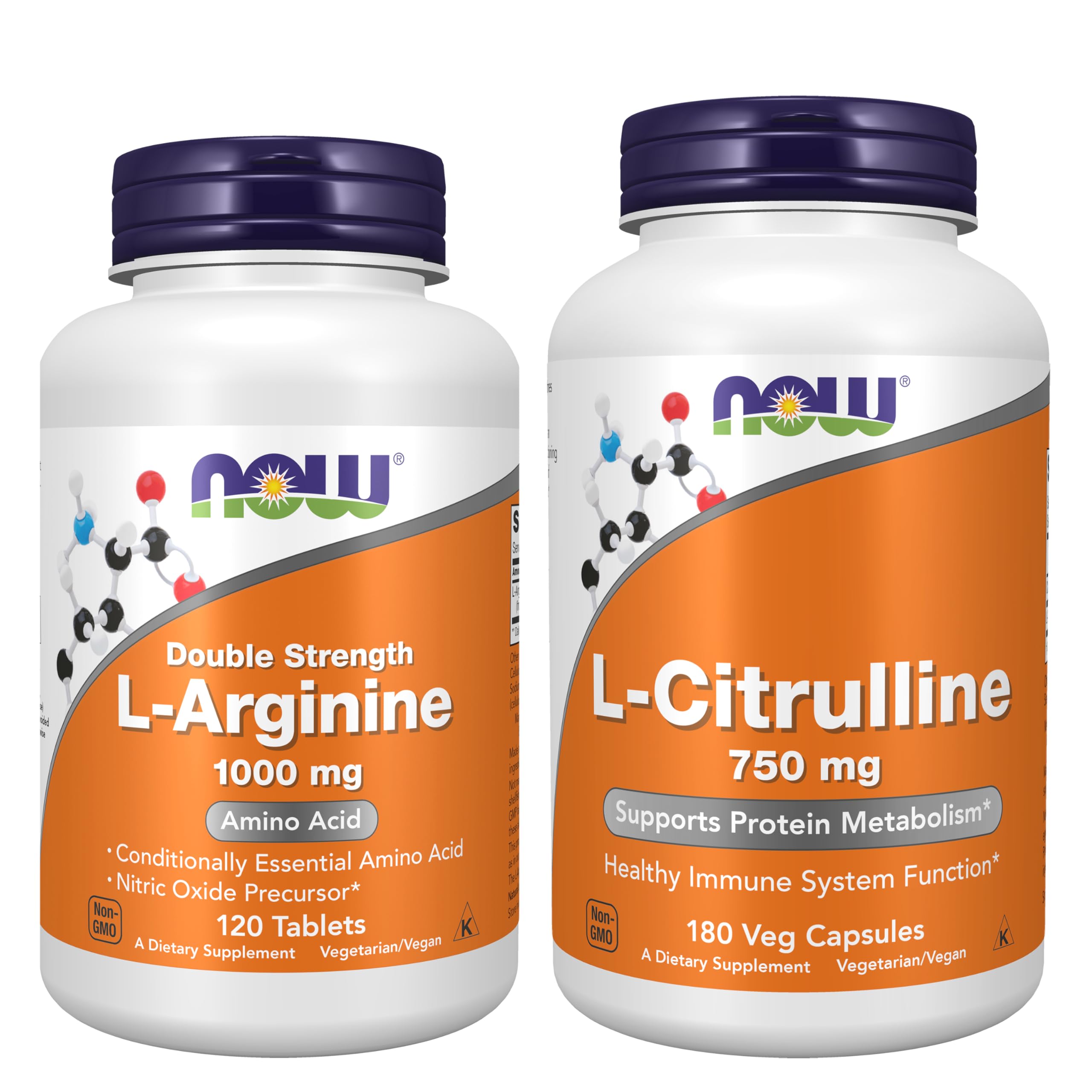 Now Foods Amino Acid Bundle - L-Arginine + L-Citrulline Supplements 300 Count (Pack of 2)