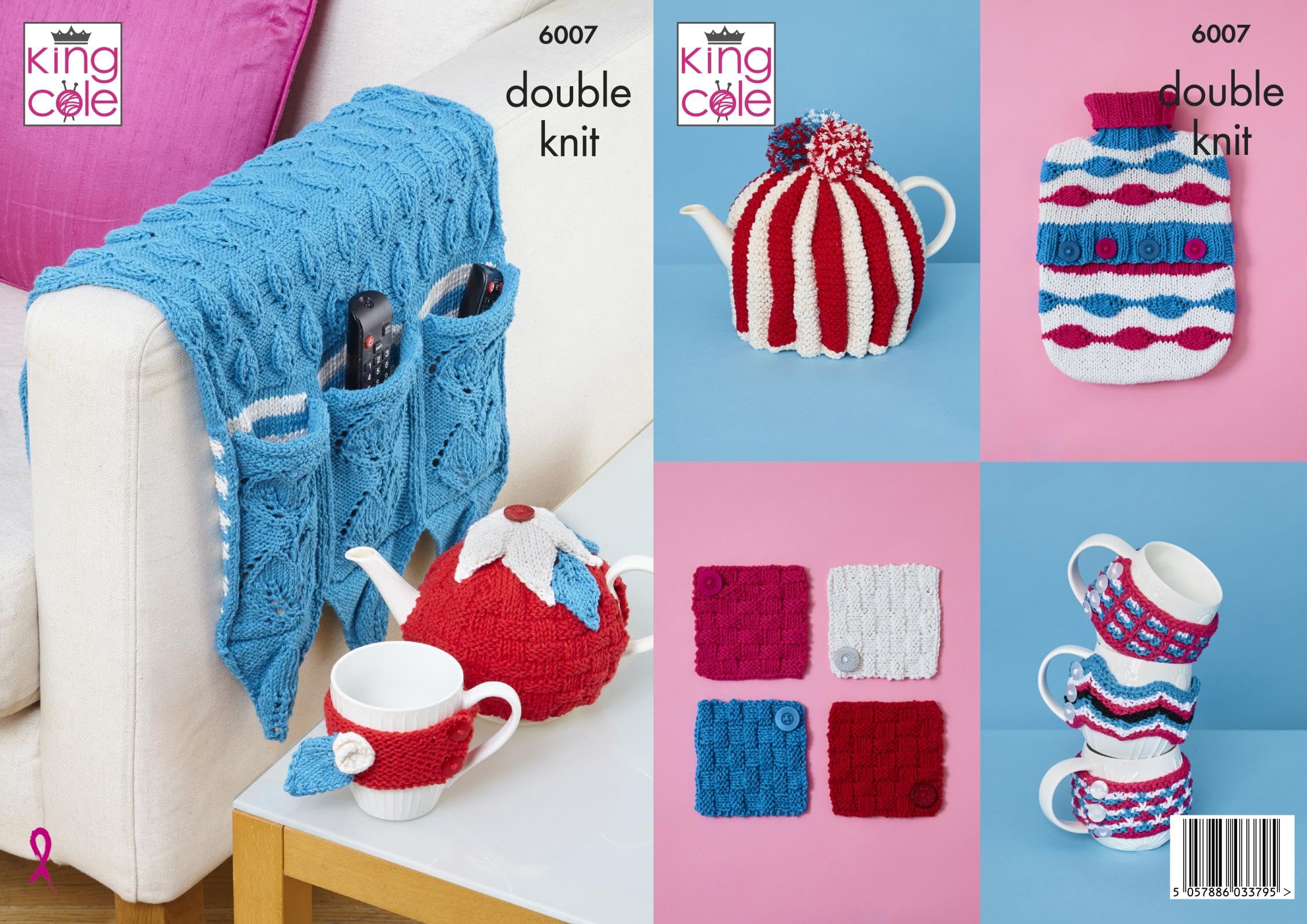King Cole DK Knitting Pattern Sofa Caddy Tea & Mug Cosy Coasters & Hot Water Bottle Cover (6007)