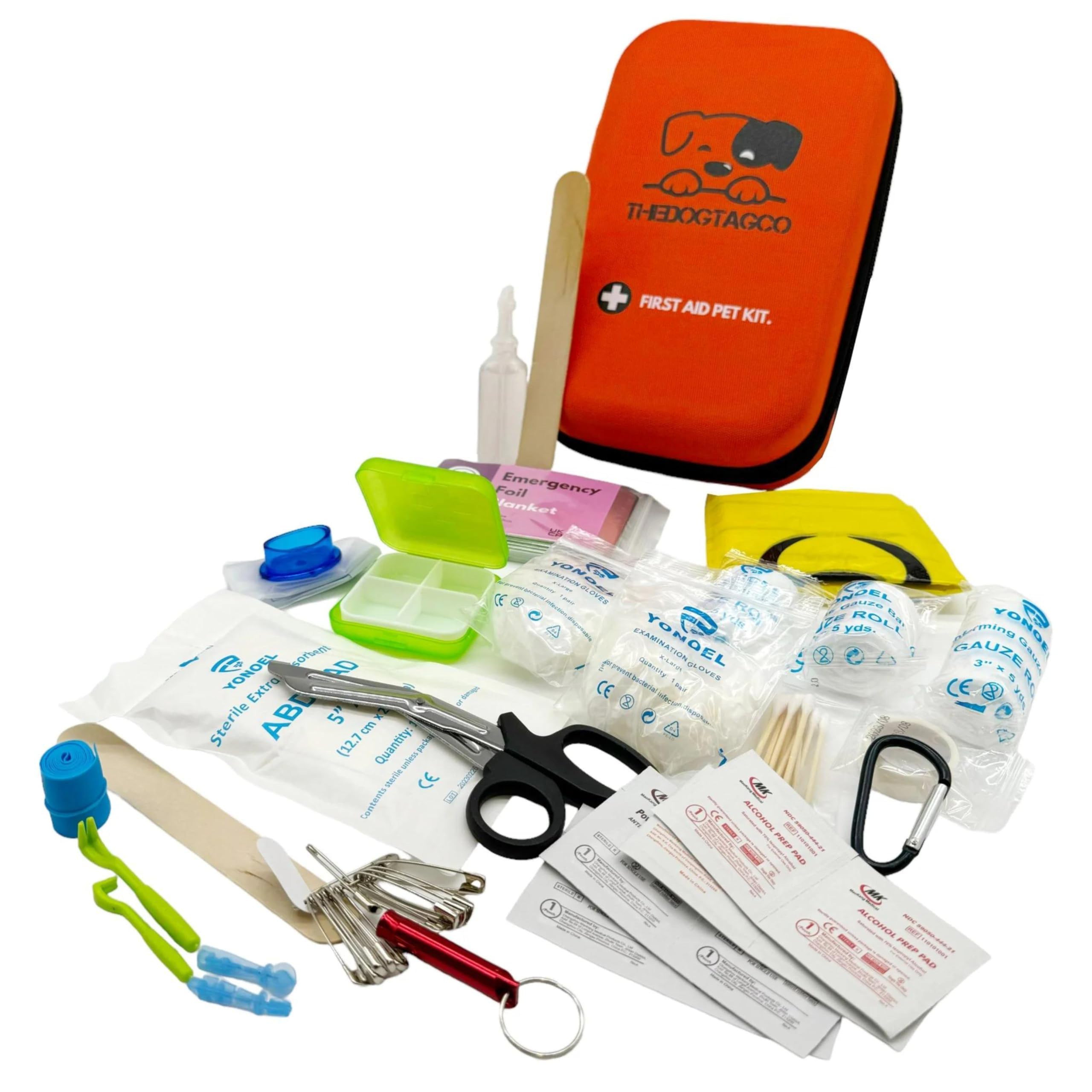 TheDogTagCo Kit de primeros auxilios para perros, más de 40 suministros de salud, compacto y portátil, prepárate para cualquier emergencia de mascotas V2