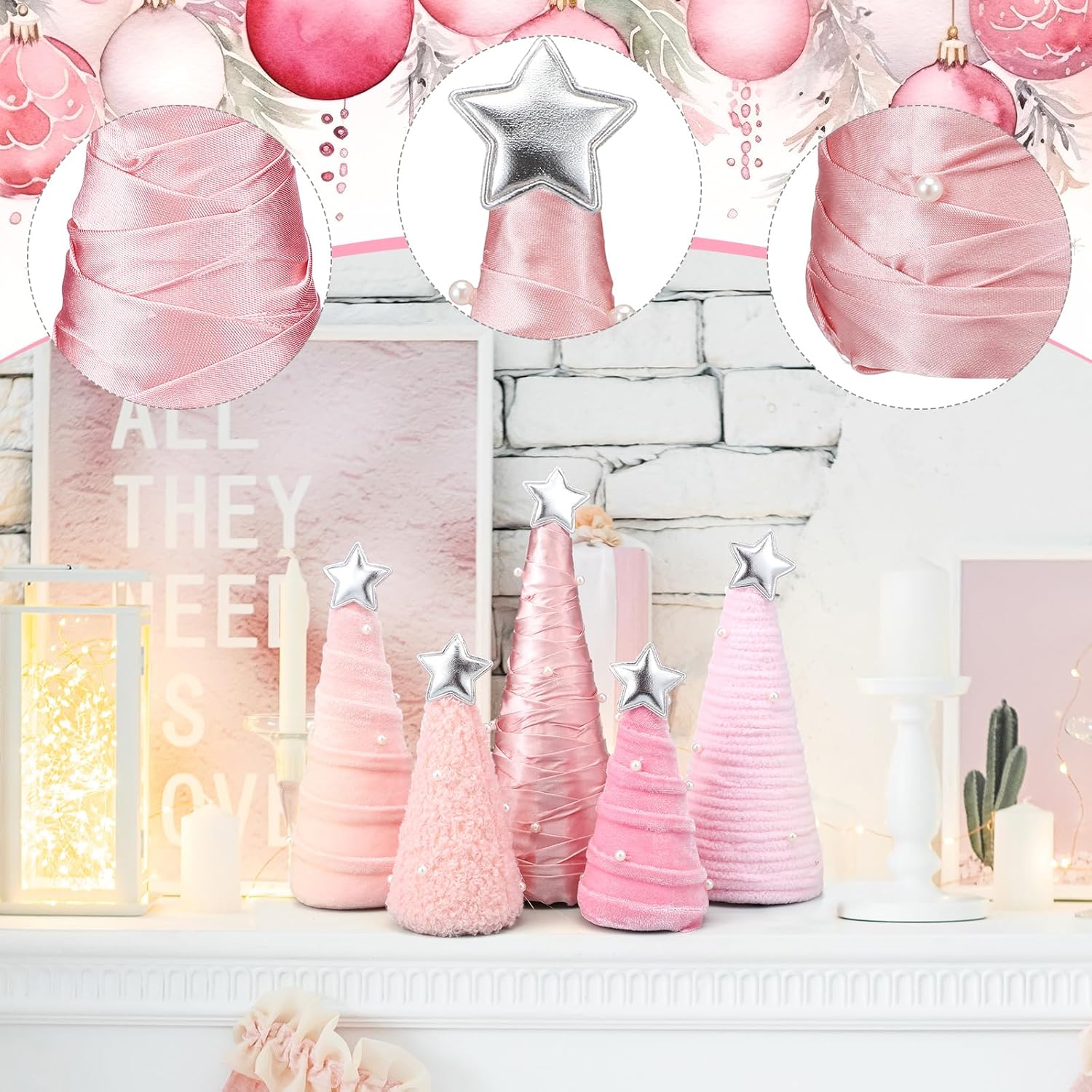 5 Pcs Pink Valentines Day Table Decorations Cone Yarn Tree Velvet Wool Plush Fur Surface Mini Valentines Trees for Tiered Tray Indoor Home Pink Decoration for Valentine Holiday Decor - Image 7