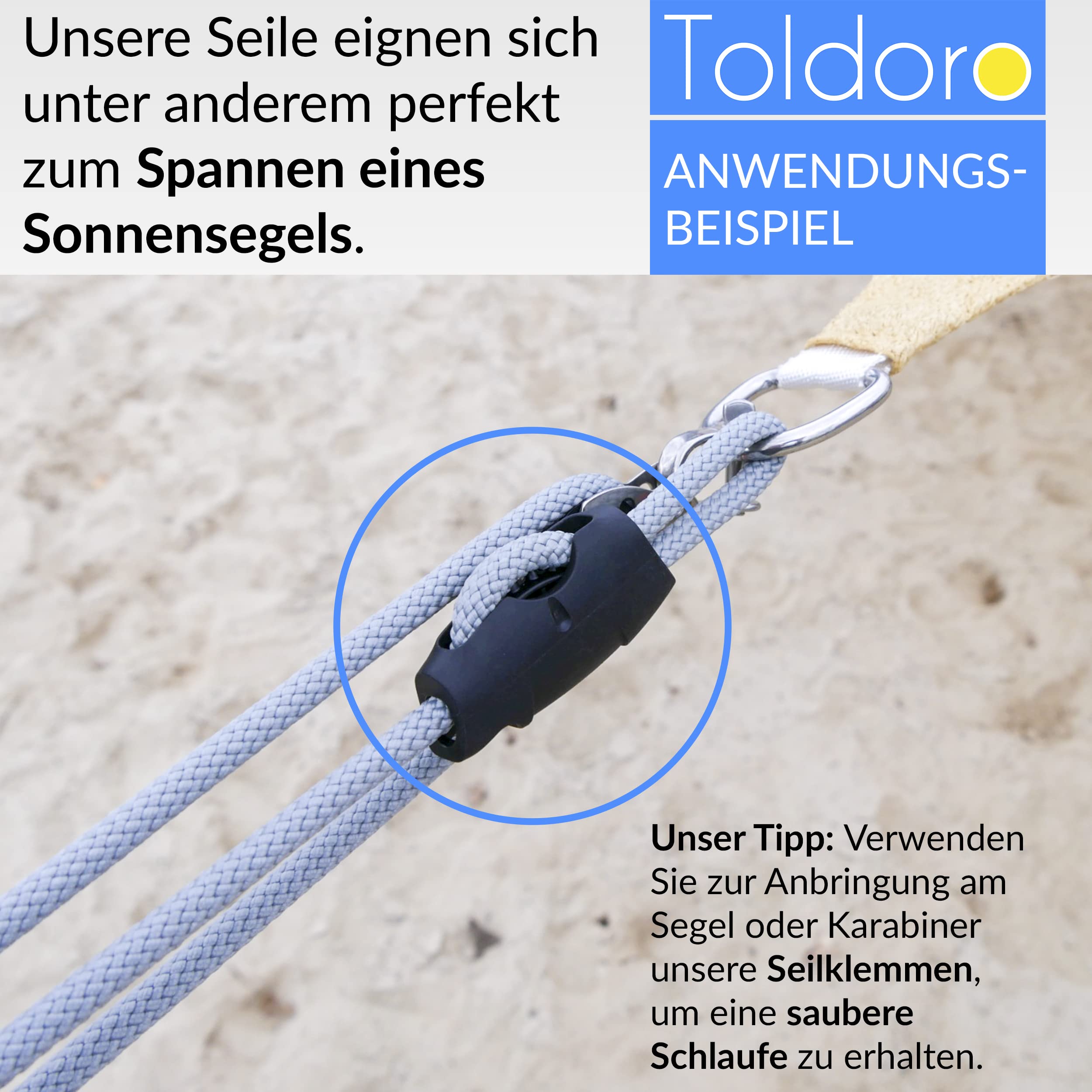 Toldoro® Tauwerk 10 m i Ø 6 mm szary/żagiel przeciwsłoneczny lina z poliestru/lina lina o obciążeniu rozrywającym 800 kg i obciążeniu na zerwanie 1050 daN/linka napinająca do żagli przeciwsłonecznych,