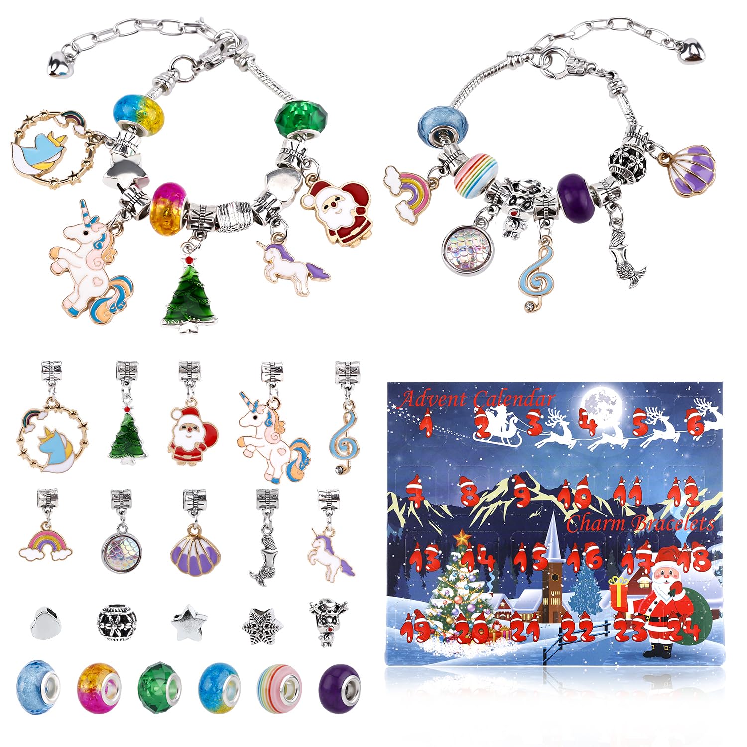 BNGXR Calendario Dell'Avvento 2023, Calendario Avvento Gioielli Bambina Con 22 Perle Di Fascino Braccialetti Advent Calendar Fai Da Te Kit Per Creare Braccialetti Per Donne
