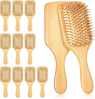 12-Pack Natural Bamboo Hair Brushes for Scalp Massage & Detangling, Anti-Static Wooden Paddle Brush with Ergonomic Handle and Bamboo Bristles, DIY Engraving Gifts for Women/Men/Kids, All Hair Types