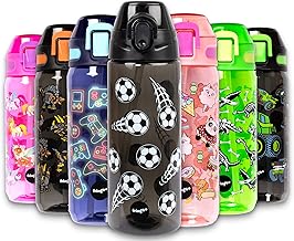 Fringoo - 600ml Kids Water Bottle with Straw & Fliptop Lock - 100% Leakproof - BPA Free 600ml Kids Water Bottle for School - Black Football
