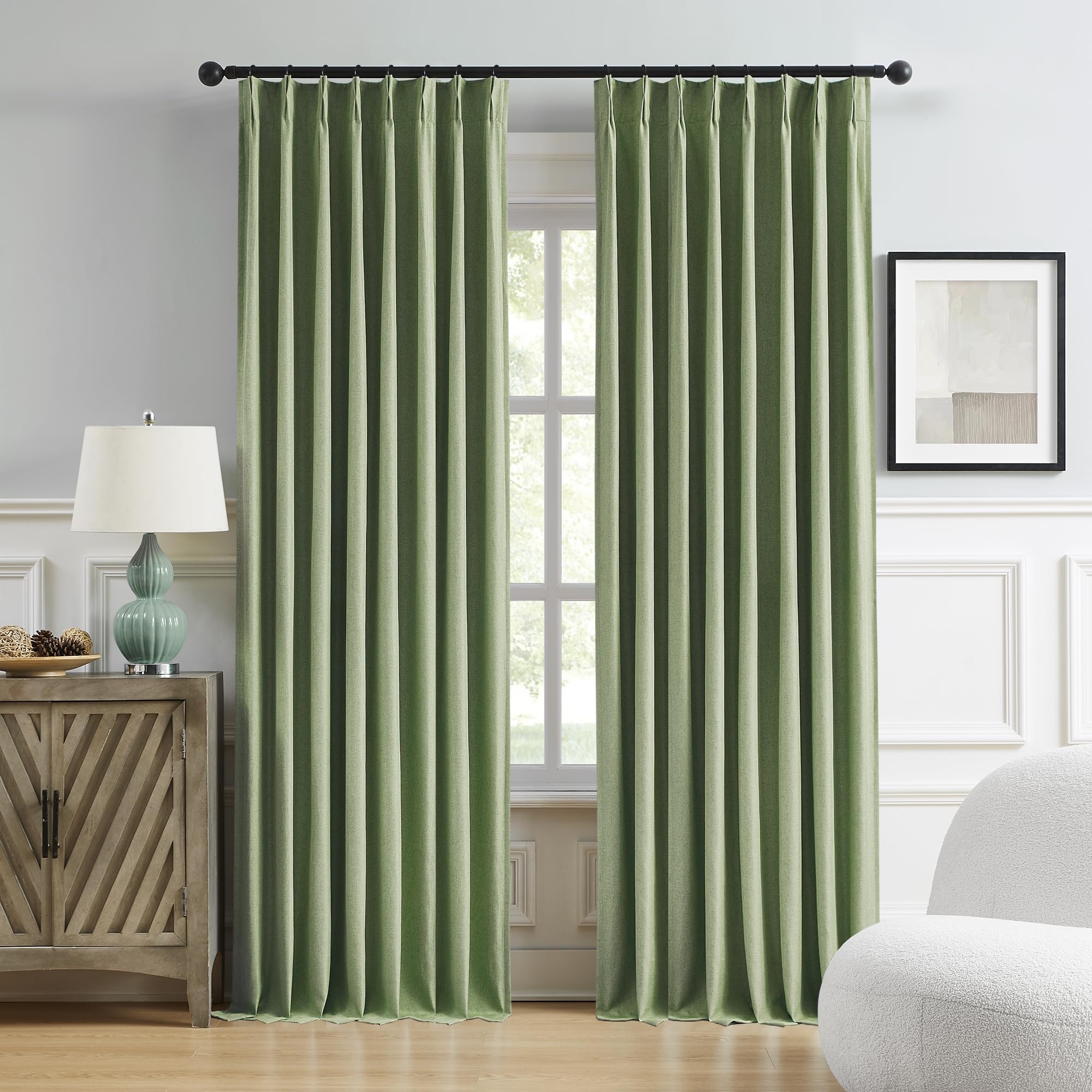 DUALIFE Sage Green Pinch Pleated Blackout Curtains 50 x 92 Inches Long, Back Tab Drapes for Living Room Bedroom Thermal Insulated Full Blackout Draperies with Hooks โ image 1