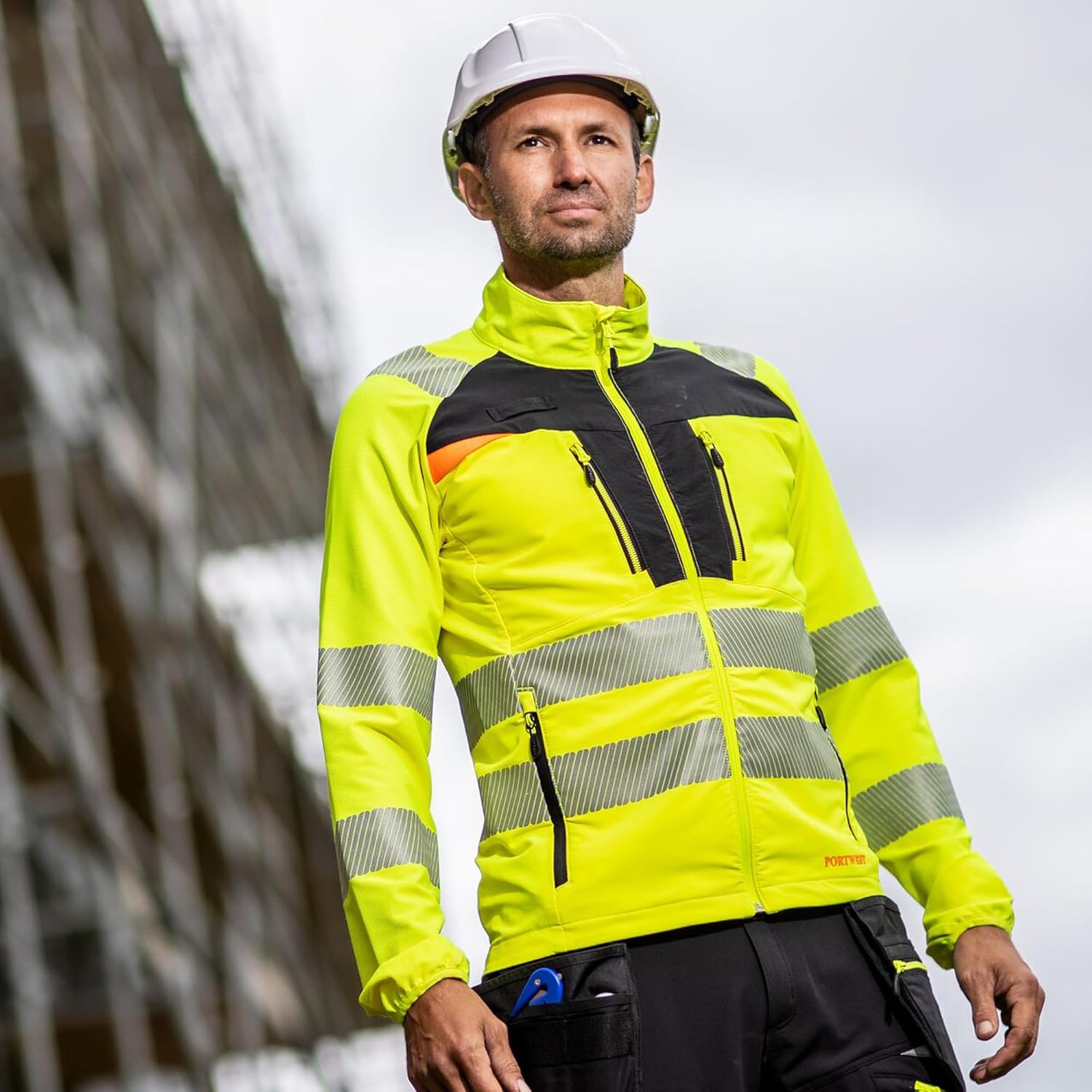 Portwest DX481 Men's Hi Vis Lightweight Work Jacket Mid Layer Stretch Reflective Full Zip Safety Utility Workwear