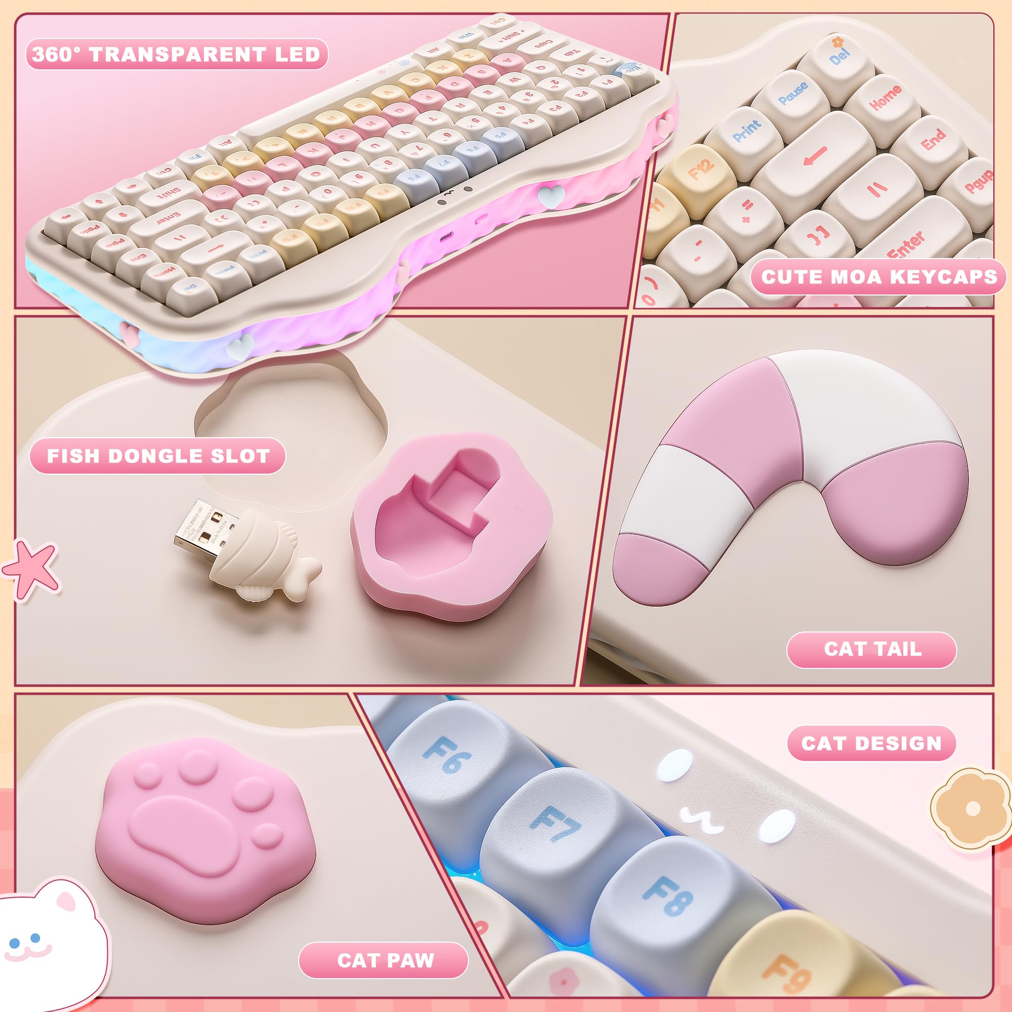 YUNZII C75 75% RGB Kabelloses Mechanisch Gaming Tastatur, BT5.0/2.4G/USB-C Hot Swap NKRO Gasket Mount Beige Milk V2 Switch