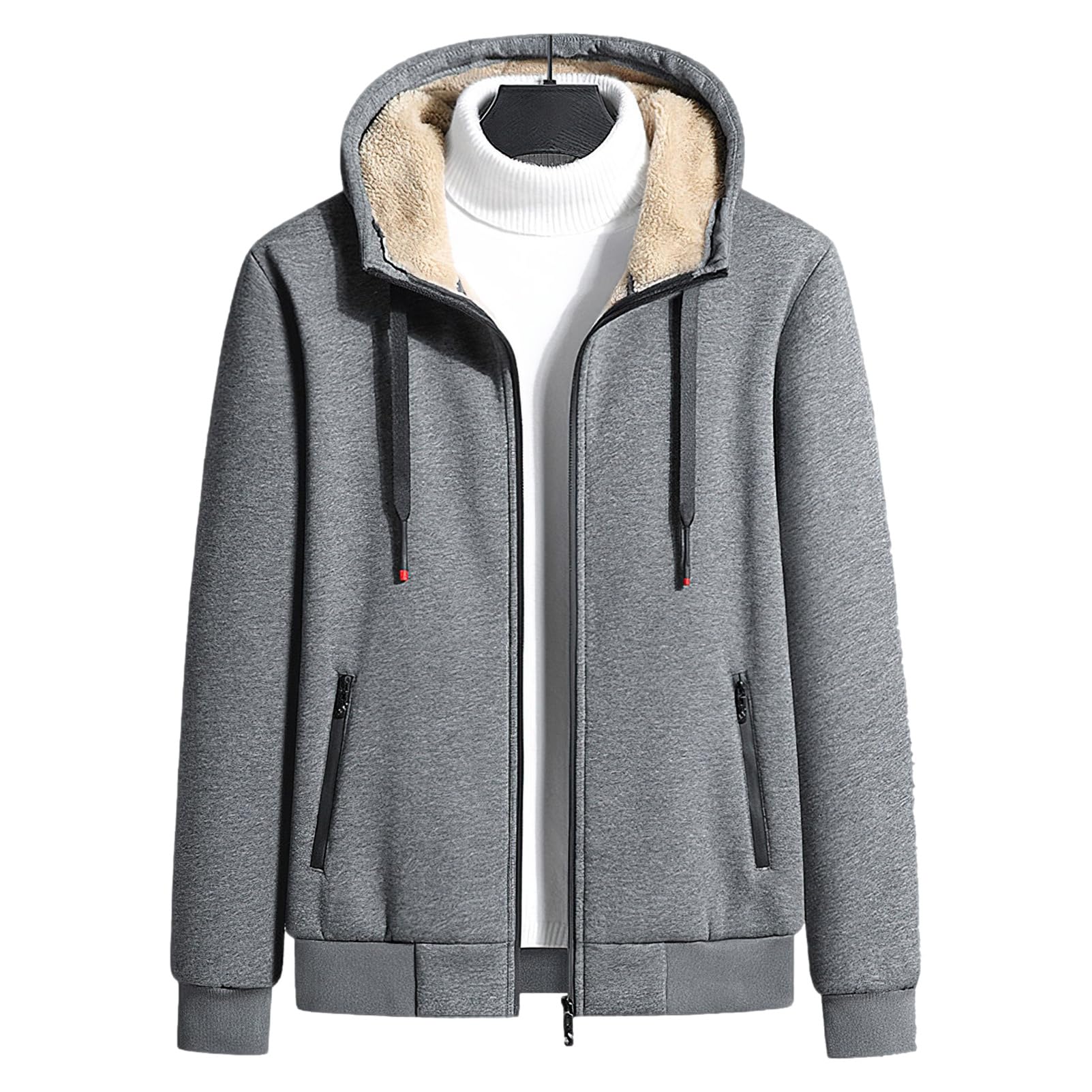 Hombre Invierno Conjunto de Chándal de Algodón con Forro Polar Chaqueta con Capucha y Pantalones Deportivos con Bolsillos con Cremallera