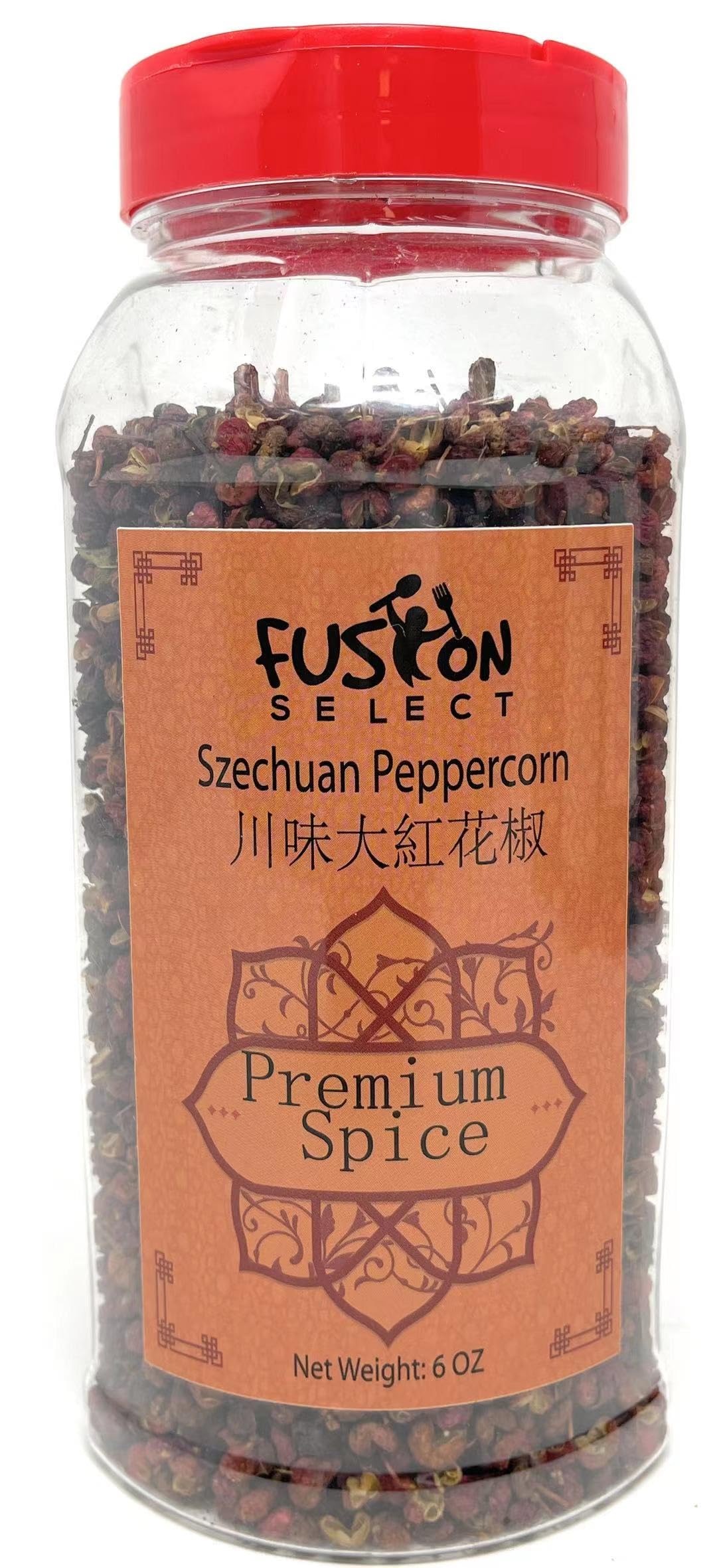 Fusion Select Premium Szechuan Peppercorn - Authentic Sichuan Whole Peppercorns for Chinese Cuisine, Mapo Tofu, Kung Pao Chicken - Spice Seasoning with Tasty Lemon Twist - Double Flip Lid Jar - 6oz