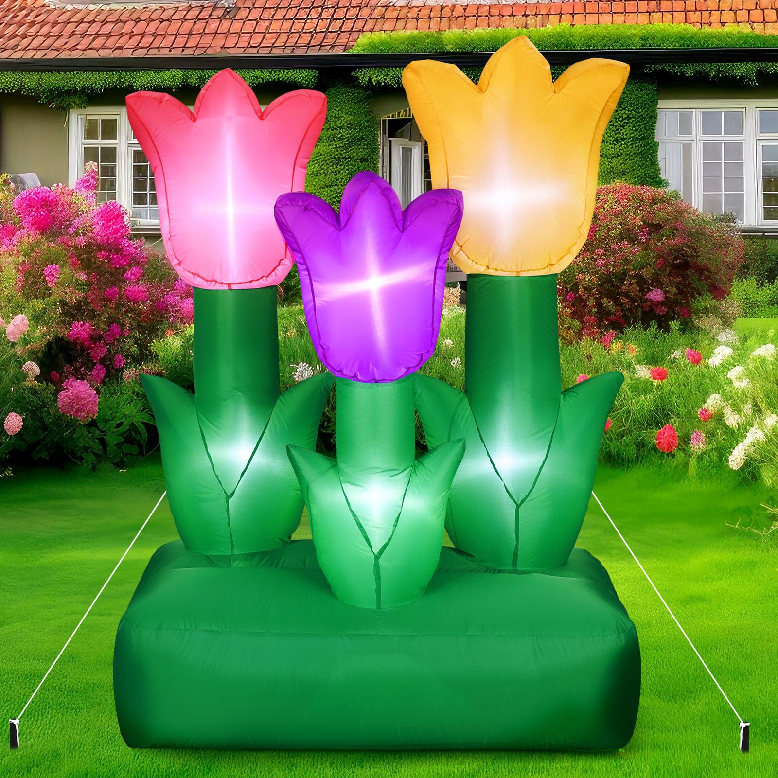 Photo 1 of ***MOTOR DOES NOT WORK***Syhood 6 ft Spring Tulip Inflatable Outdoor Decoration Large Inflatable Flower LED Blow up Decor for Spring Summer Holiday Outdoor Yard Lawn Party Supplies