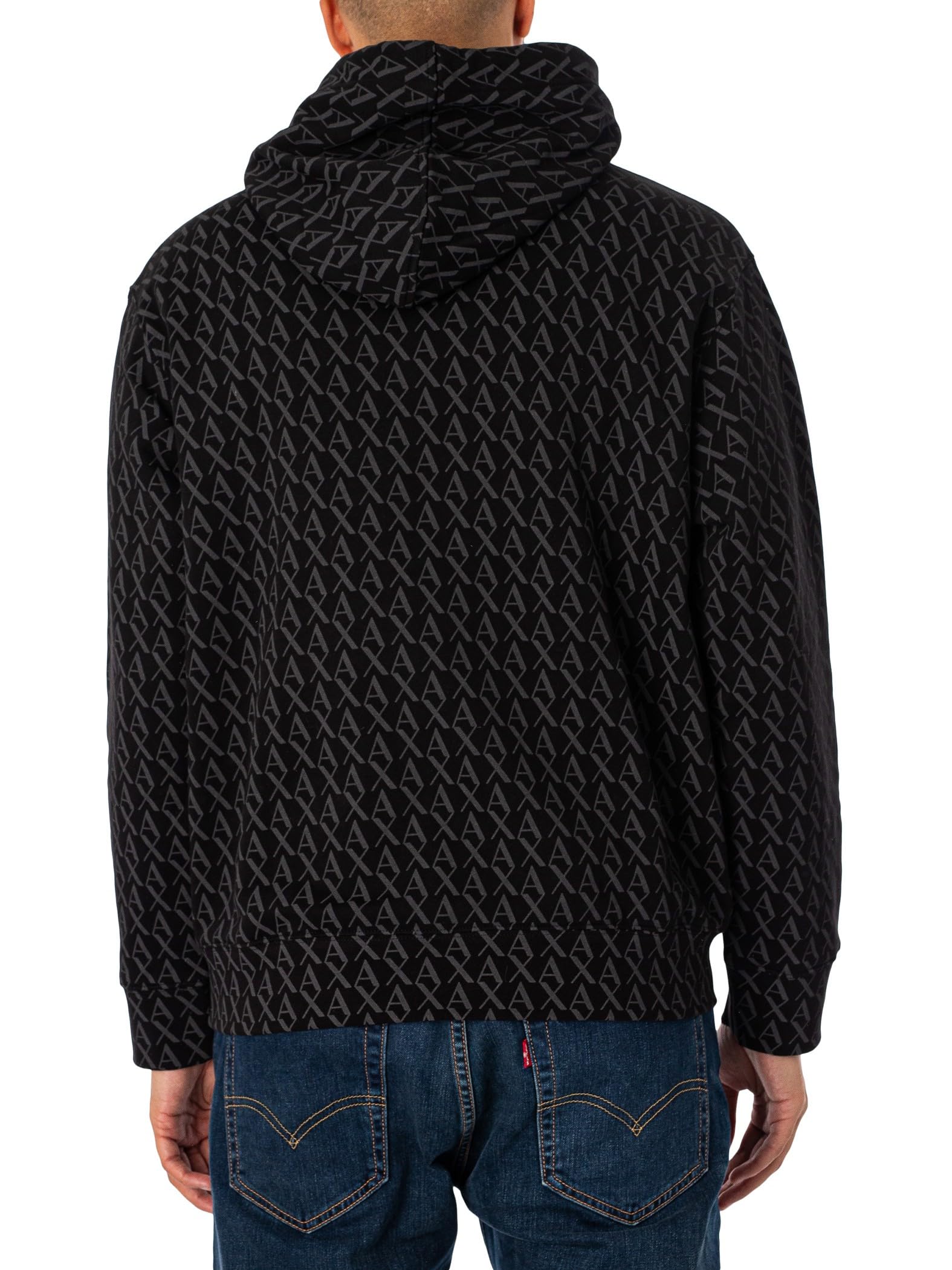 Armani Exchange Uomo Felpa con Cappuccio Pullover con Stampa Logo, Nero
