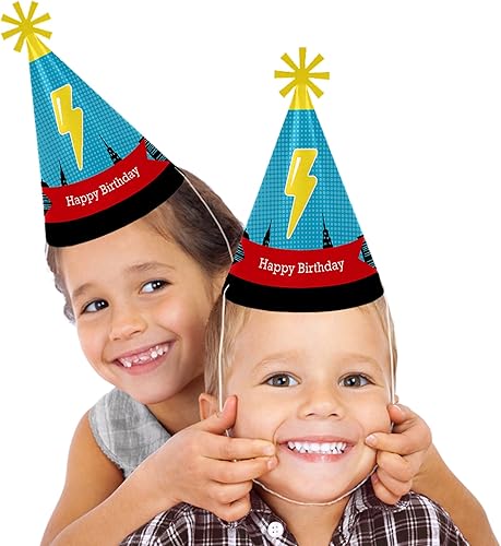 Miniatura 2 de Big Dot of Happiness Bam Superhero - Sombreros de fiesta de cumpleaños para niños y adultos - Juego de 8 (tamaño estándar)