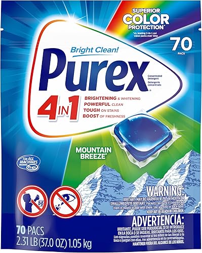 Miniatura 8 de Purex Paquete de detergente 4 en 1, Mountain Breeze, 70 unidades + fragancia Purex Crystals en lavado y potenciador de aroma, Fresh Vibes, 21 onzas,
