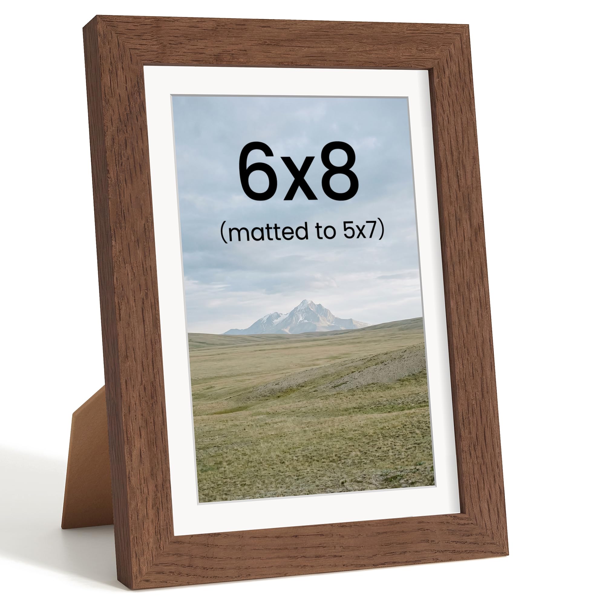 8x6 Photo Frame, Solid Oak Wood, Mat fits 7x5, Tabletop & Wall Mount