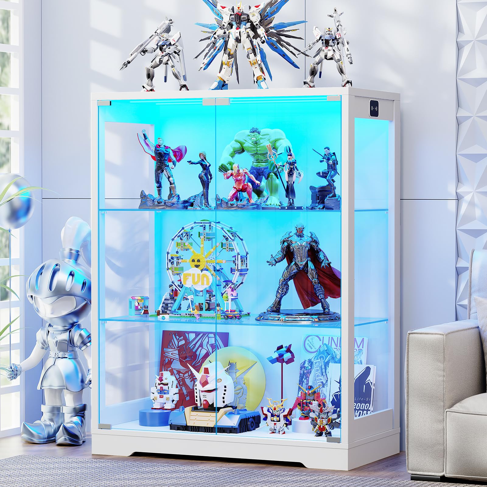 BROTTAR Vitrine mit Glastüren und 3-Farbiger LED-Beleuchtung