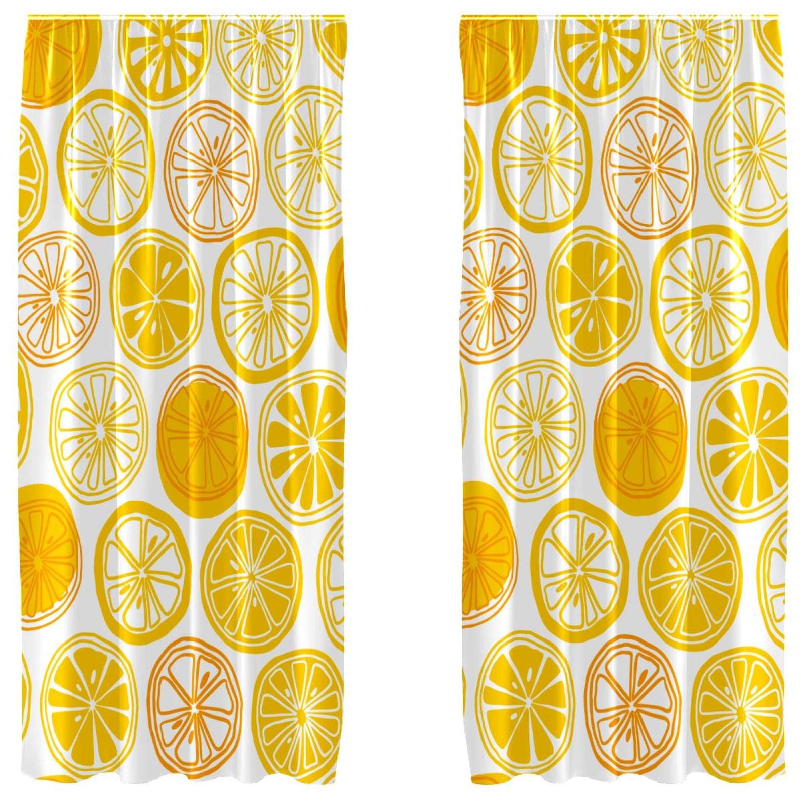 Cortinas de 55 x 84 pulgadas con estampado cítrico amarillo para renovar ventanas oscuras