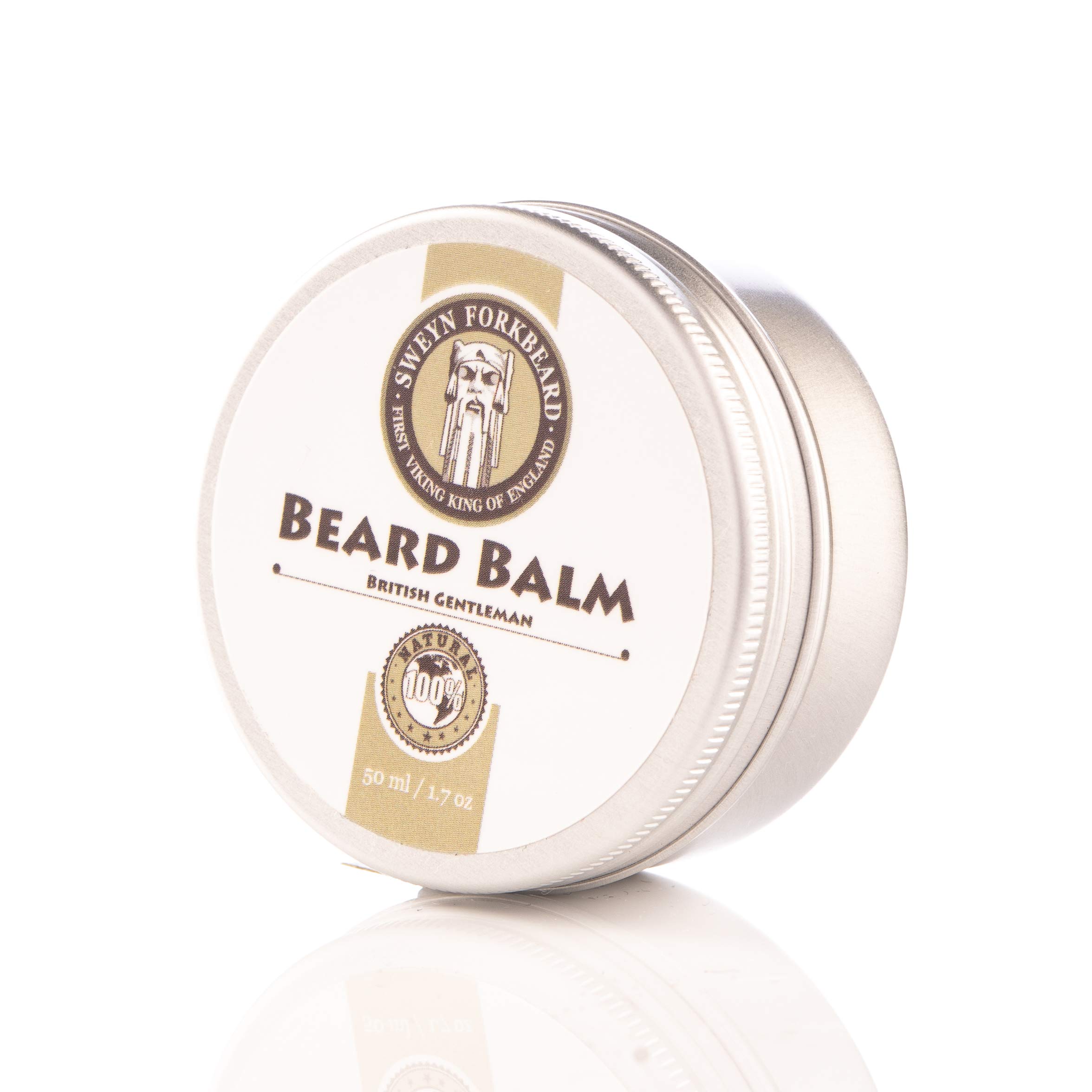 Beard Balm British Gentleman 100% Natural & Organic by Sweyn Forkbeard - A Beard Softener and Deep Conditioner For Men (50 ml/1.7oz Beard Balm British Gentleman)