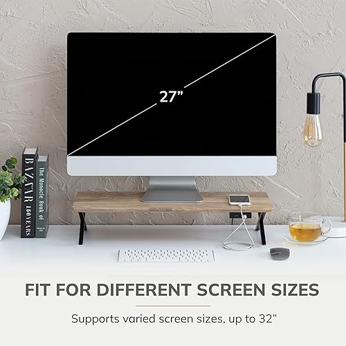 Miniatura 8 de Anji Mountain Soporte de madera para monitor de escritorio, organizador de escritorio para el hogar, oficina, espacio de trabajo, elevador de