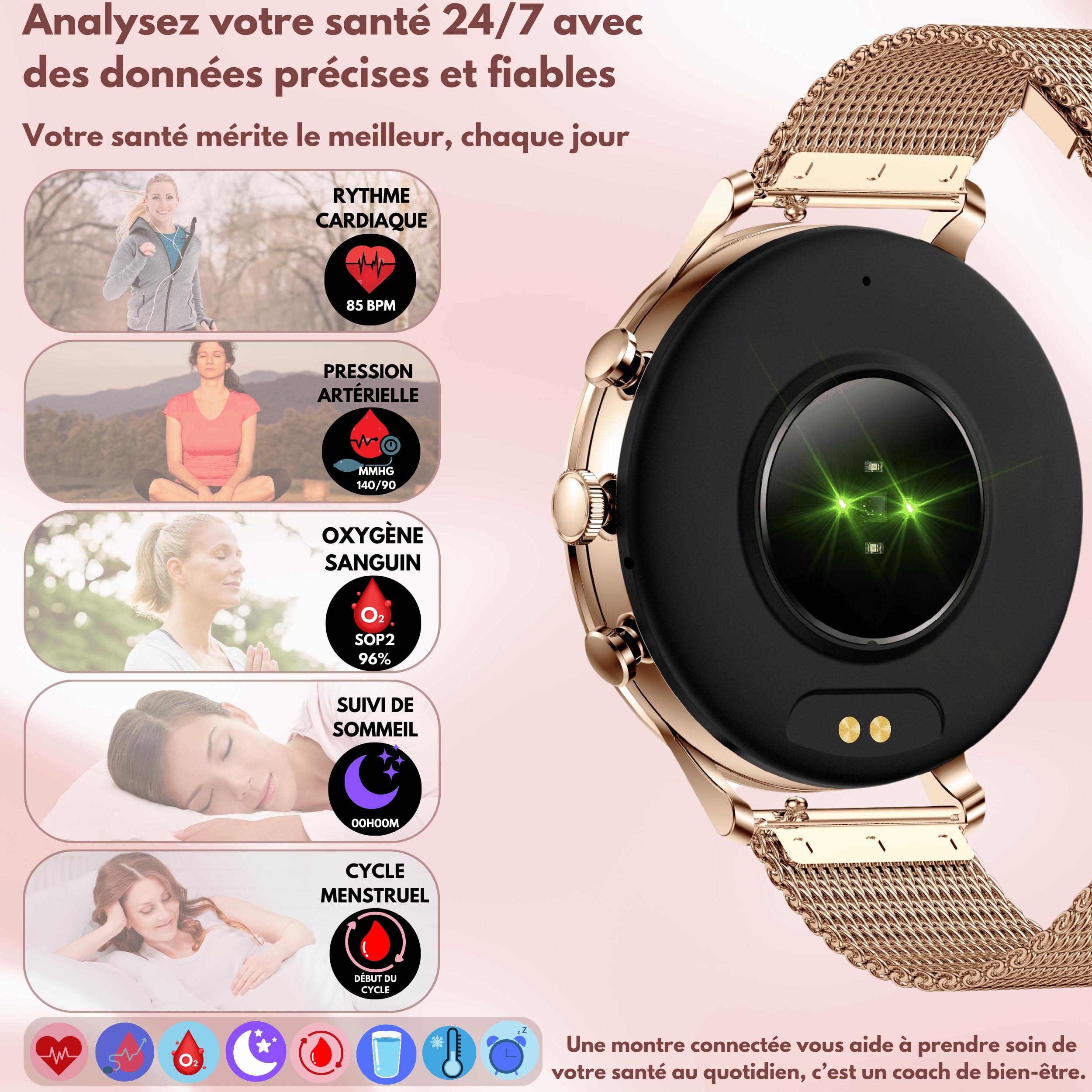Elegante orologio da donna e da uomo con chiamata Bluetooth, schermo da 1,39 pollici, IPS, impermeabile IP67, Smartwatch, monitoraggio della salute (frequenza cardiaca, tensione, sonno, pedometro),